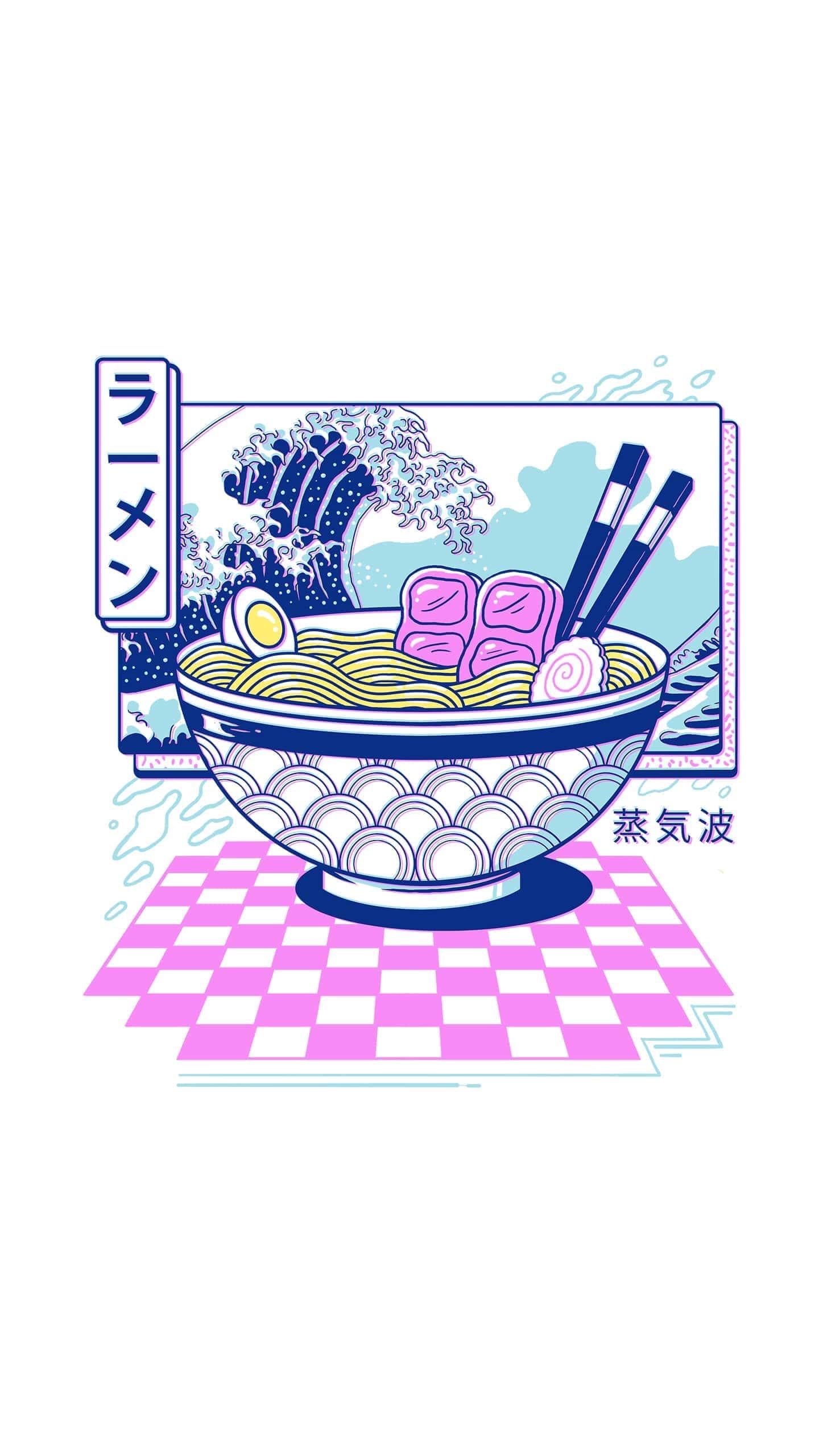 ramen, vaporwave, artwork, 2K, kanji, white background, Phone HD Wallpaper