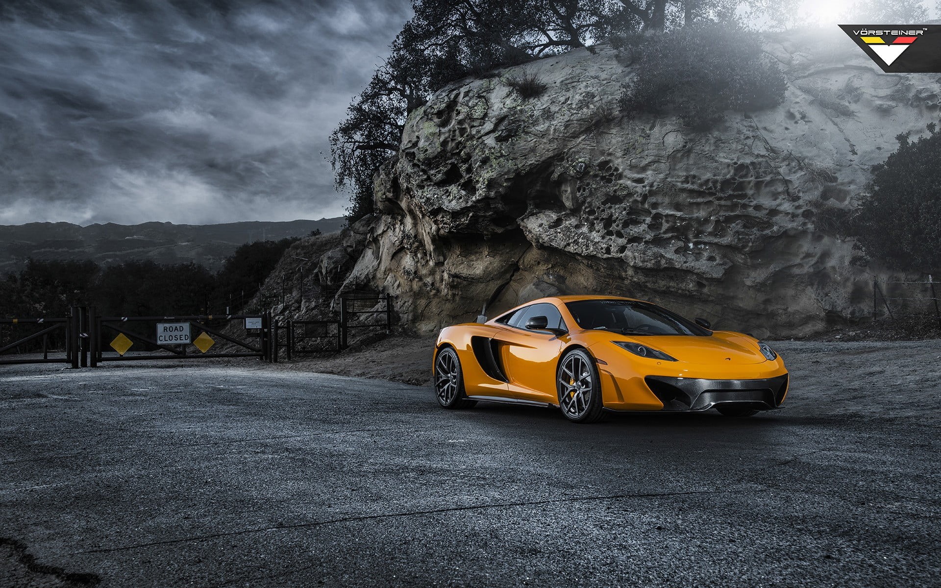 sky, orange, yellow taxi, Vorsteiner, taxi, city, car, black, motor vehicle, sports, day, mode of transportation, tree, McLaren MP4-VX, land vehicle, street, HD Wallpaper