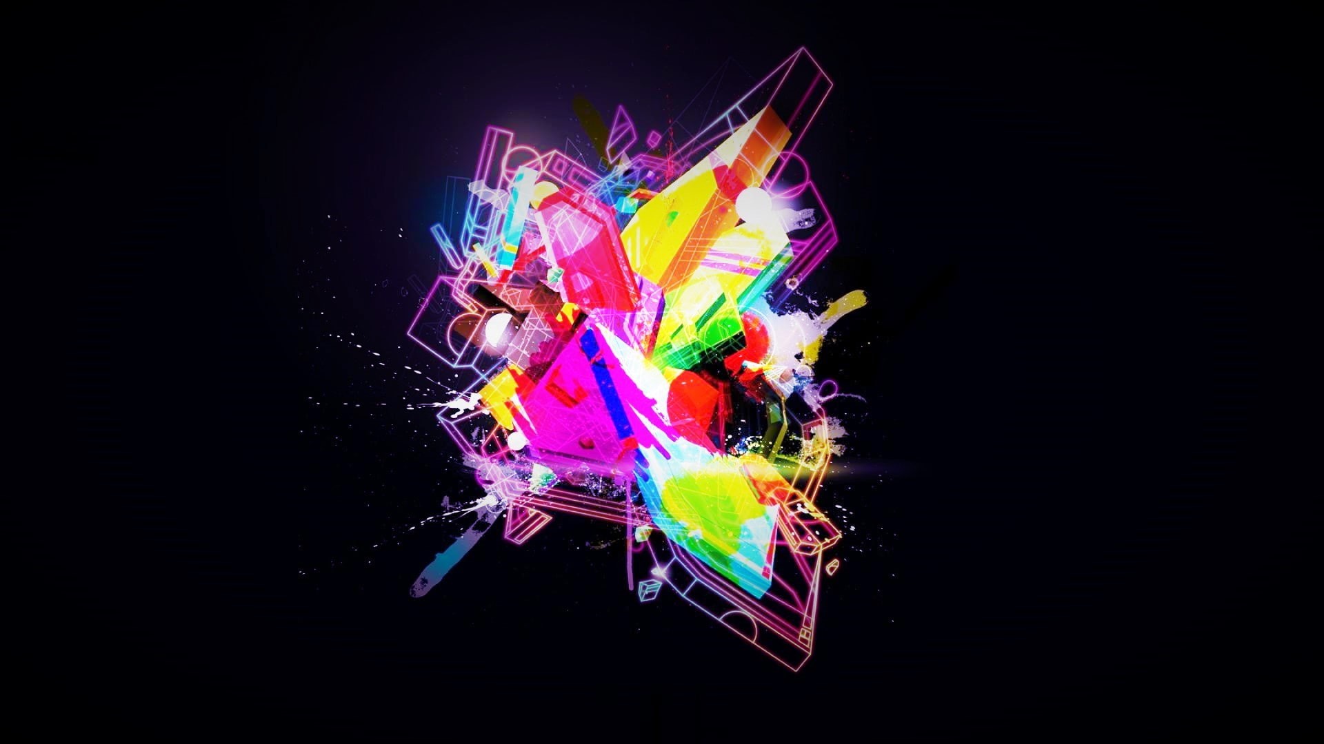 black background, close-up, creativity, motion, pink, purple, black, yellow, green, splashing, exploding, arts culture and entertainment, copy space, studio shot, HD Wallpaper