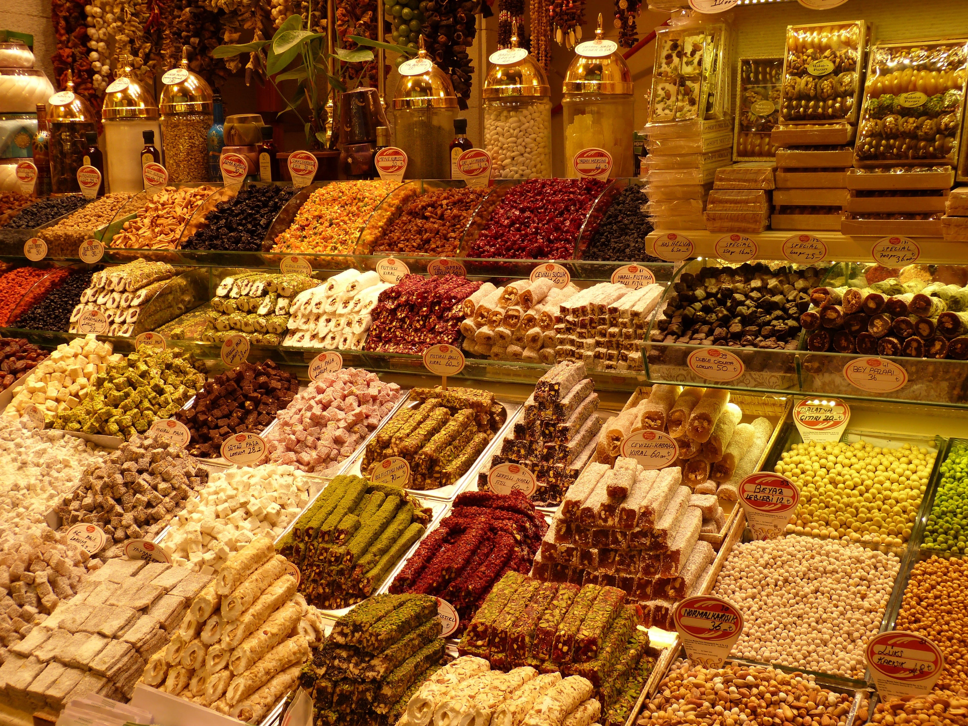 healthy eating, variation, for sale, retail, freshness, spice, delicious, business, turkish delight, night, abundance, store, illuminated, turkish, food, HD Wallpaper