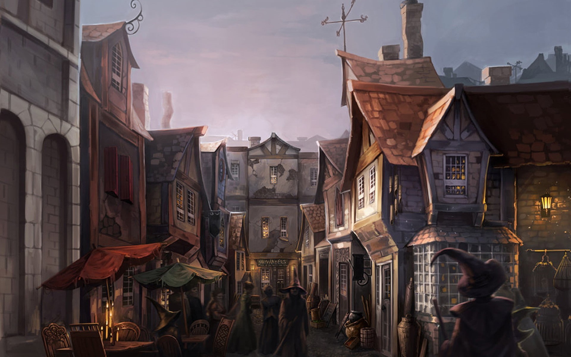 diagon, harry, witches, artwork, fictional, potter, 1080P, landscapes, digital, market, fantasy, alley, art, HD Wallpaper
