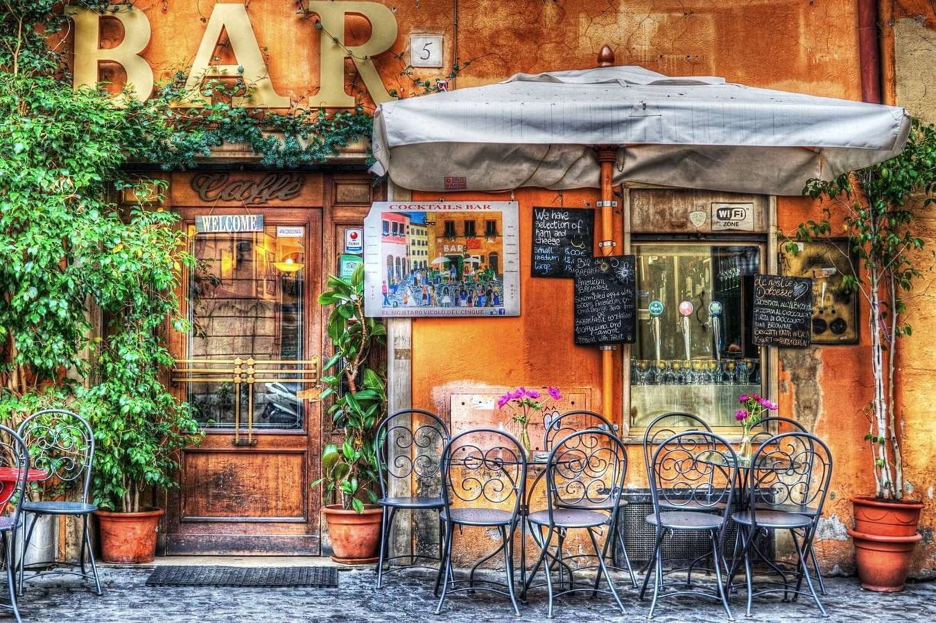 chairs, wall - building feature, day, table, plants, building, street, window, seat, door, shop, no people, building exterior, windows, city, flower vase, HD Wallpaper