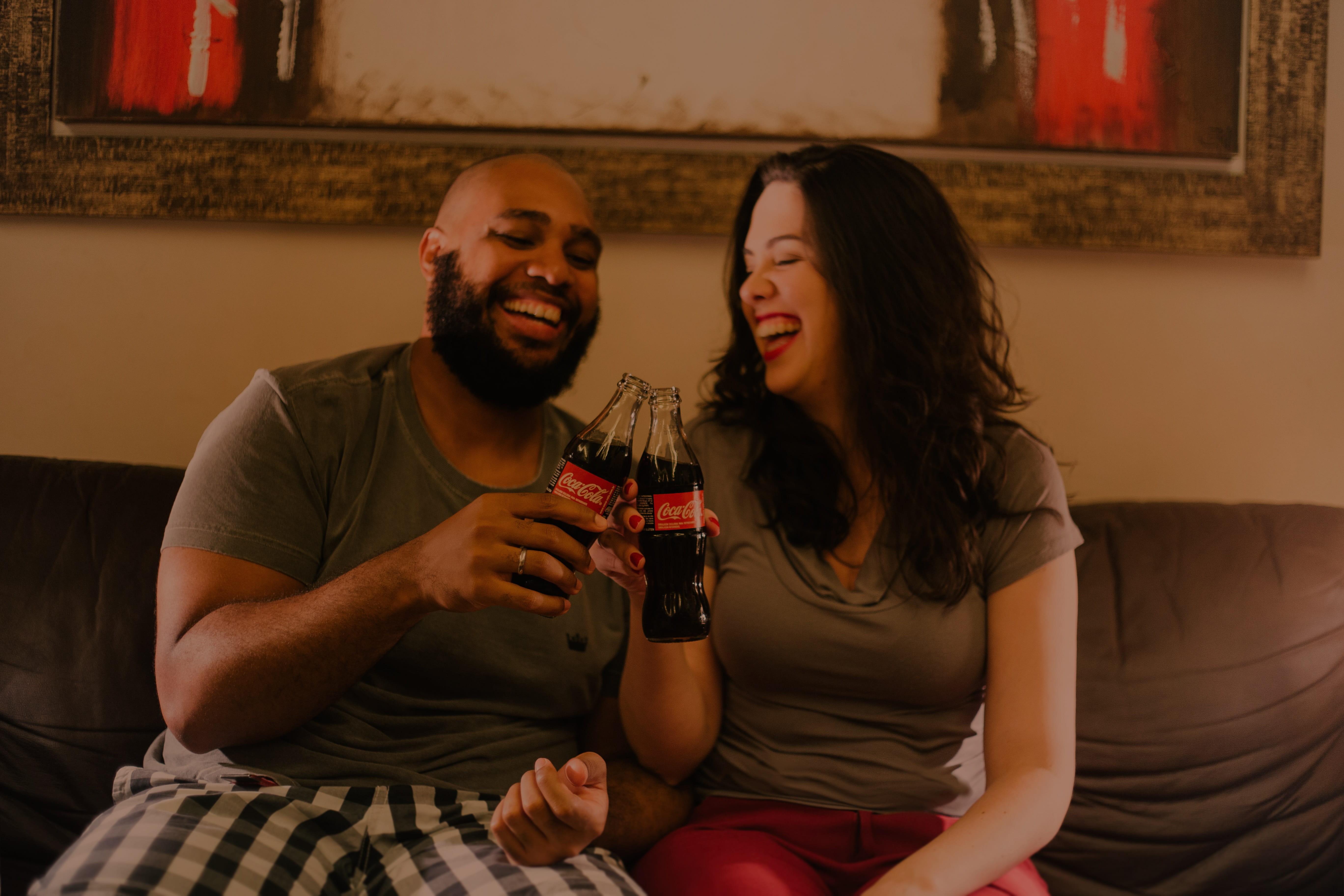 young adult, coca-cola, enjoyment, happiness, alcohol, love, bottles, soda, togetherness, food and drink, couple, indoors, holding, woman, beard, cola, HD Wallpaper