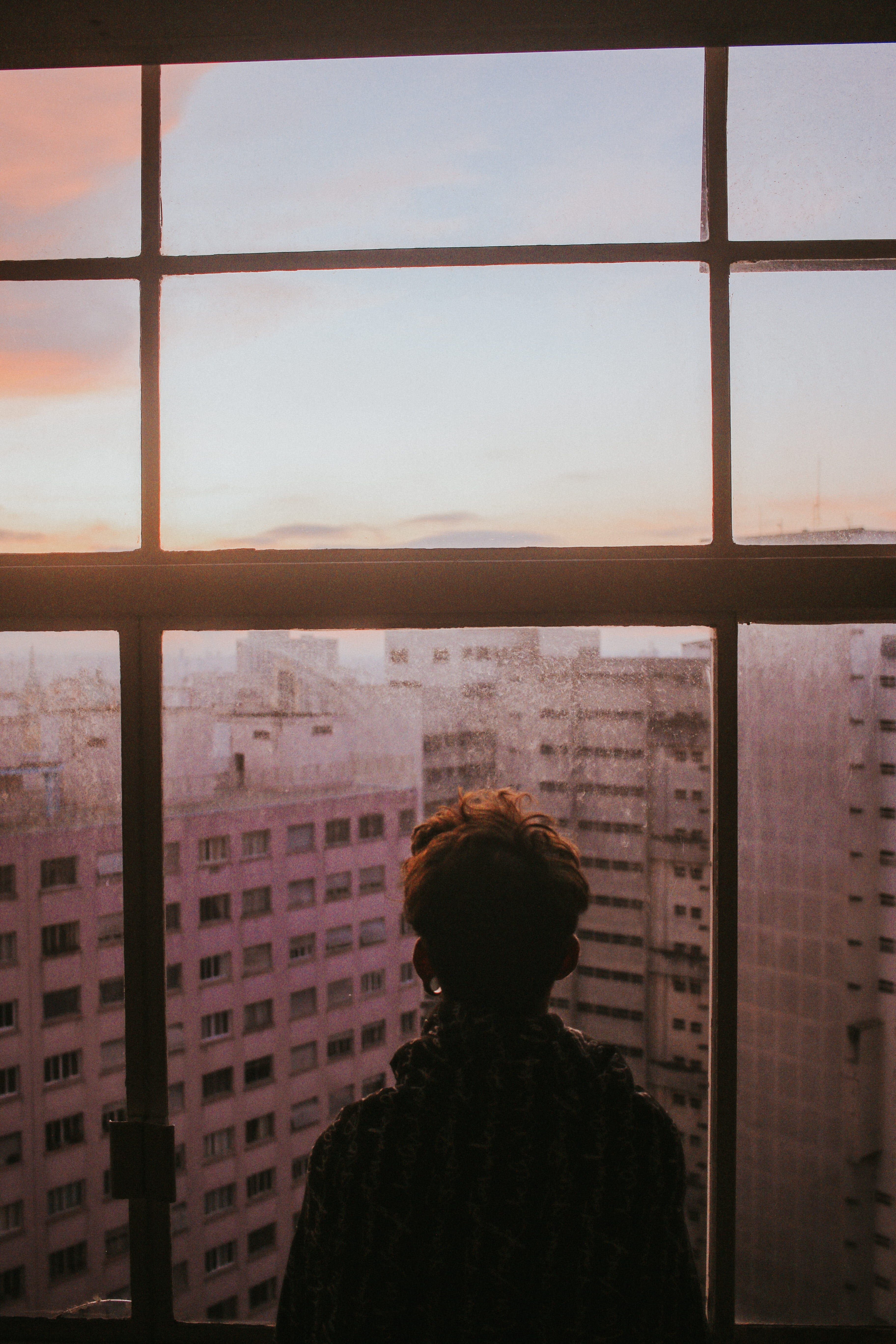 one person, architecture, silhouette, guy, glass - material, dawn, back view, outside, real people, rear view, looking at view, 5K, glass window, transparent, Phone HD Wallpaper