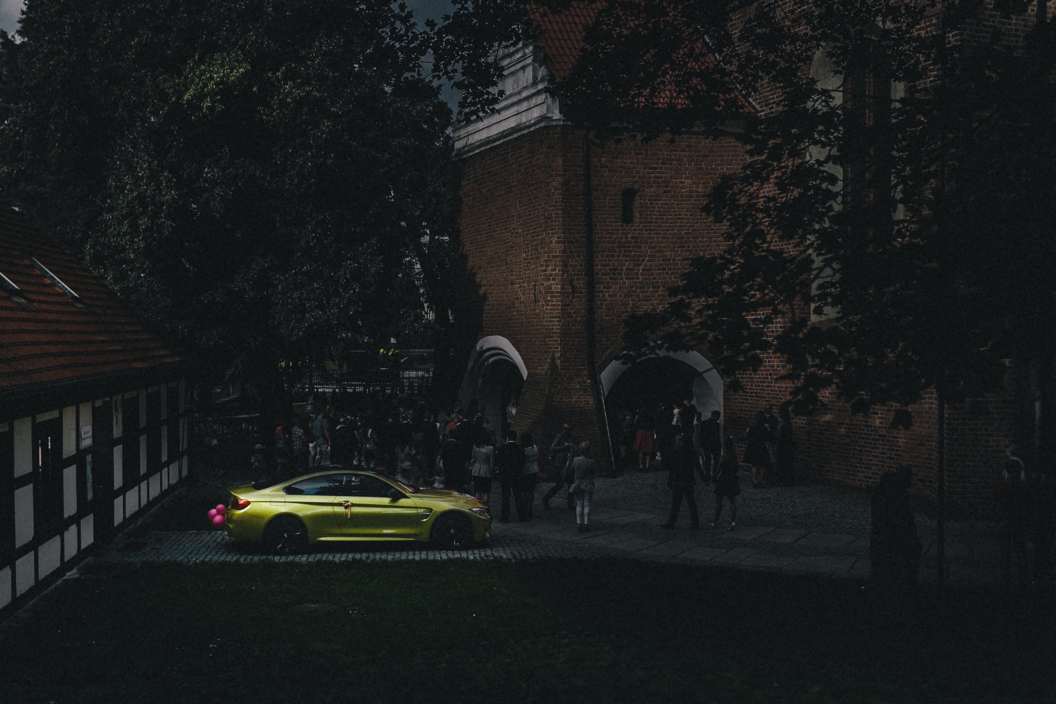 2K, building exterior, vintage, travel, traffic, street, Poland, town, night, tenement house, buildings, city Life, mode of transport, car, motor vehicle, HD Wallpaper