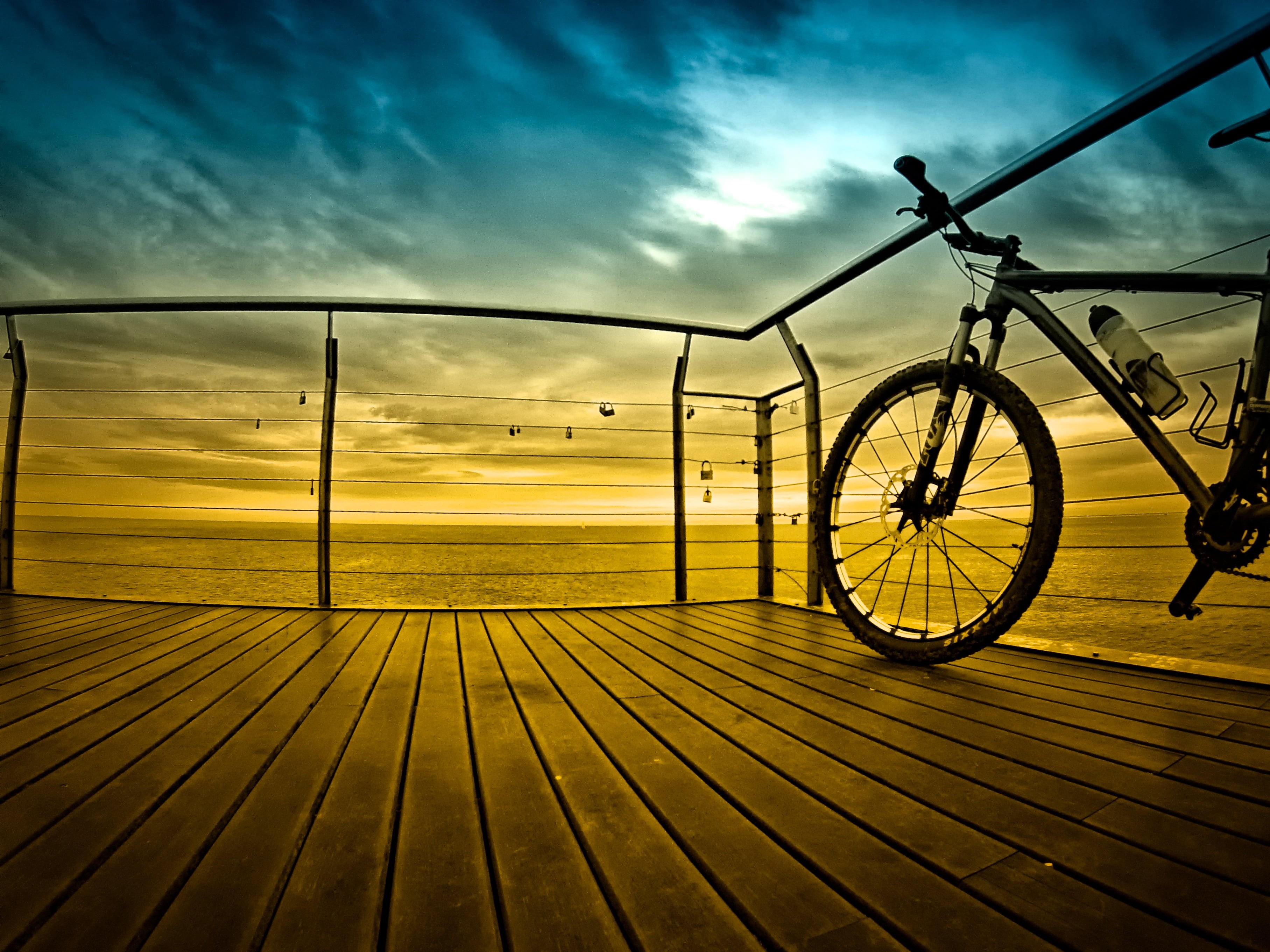 outdoors, mountain bike, sport, hour, gray, sunset, near, cantabria, 2K, whtie, golden hour, sky, railing, golden, gopro, Por, bike, wild  mountain, bici, HD Wallpaper