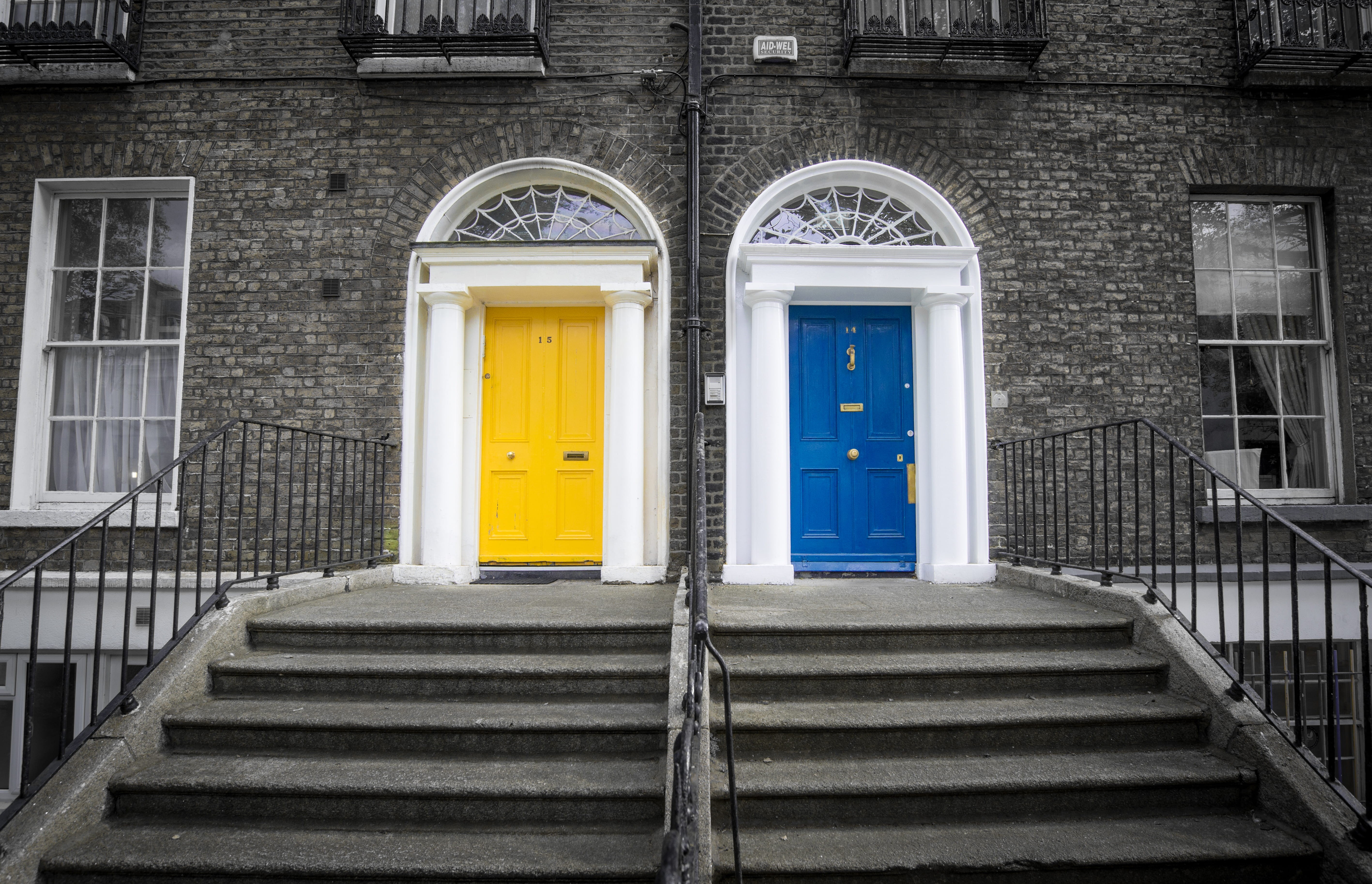 house, stairs, two, residential district, doorway, 5K, architecture, windows, door, the way forward, wall, steps and staircases, city, arch, building exterior, HD Wallpaper