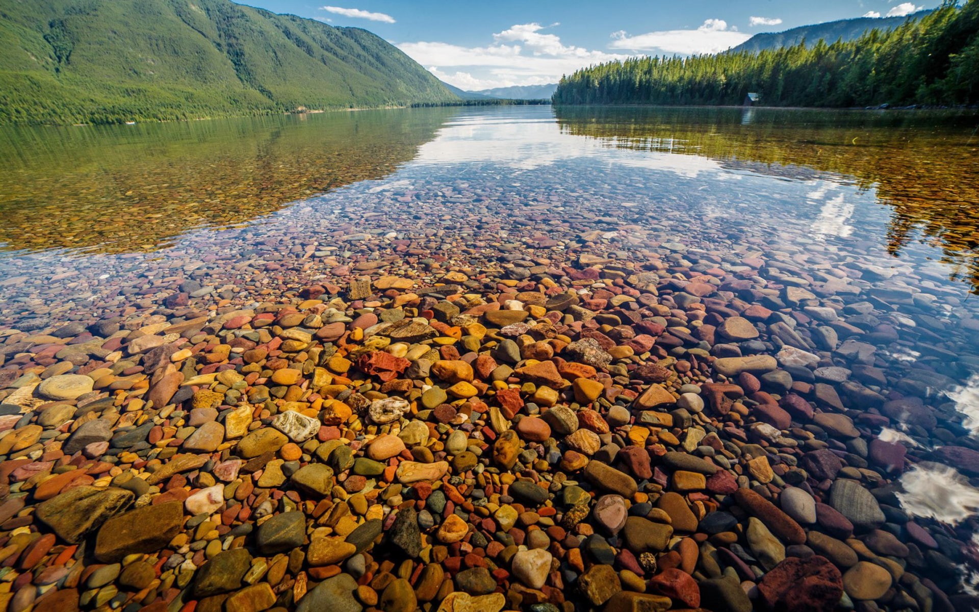 mcdonald, 1080P, clear, stones, hd, colored, water, park, glacier, national, lake, gravel, landscape, HD Wallpaper