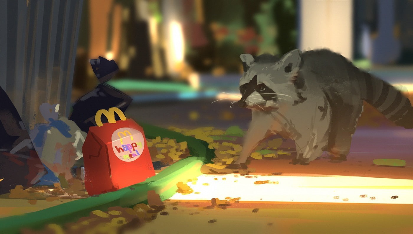 McDonalds, painting, 720P, artwork, raccoons, HD Wallpaper
