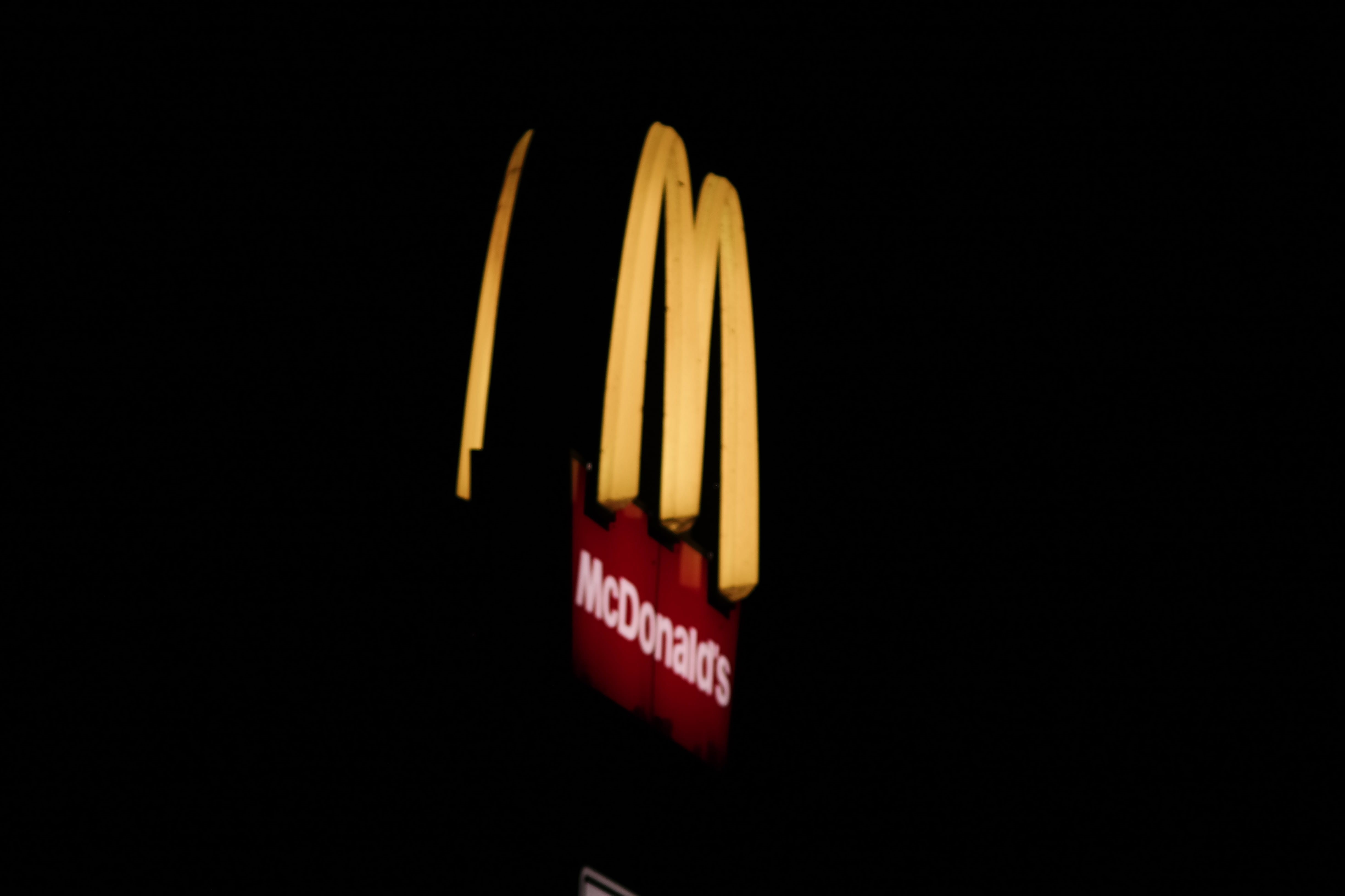 studio shot, single object, advertising, cut out, no people, neon, mcdonalds, text, yellow, safety, vintage, arrow symbol, western script, copy space, indoors, HD Wallpaper