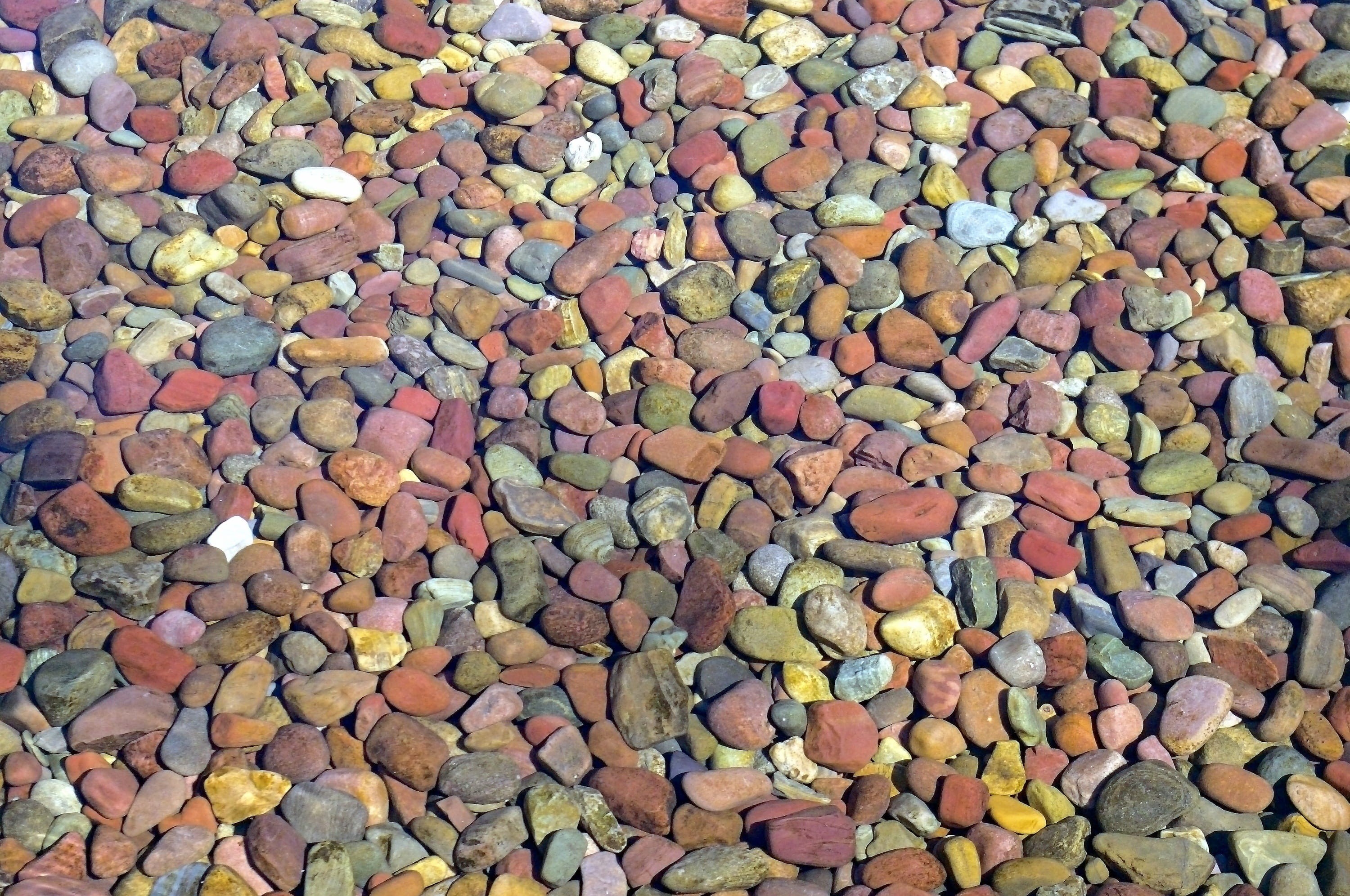 glacier, large group of objects, pebbles, apgar, mcdonald, high angle view, variation, natural, multi colored, outdoors, rock, nature, full frame, no people, HD Wallpaper