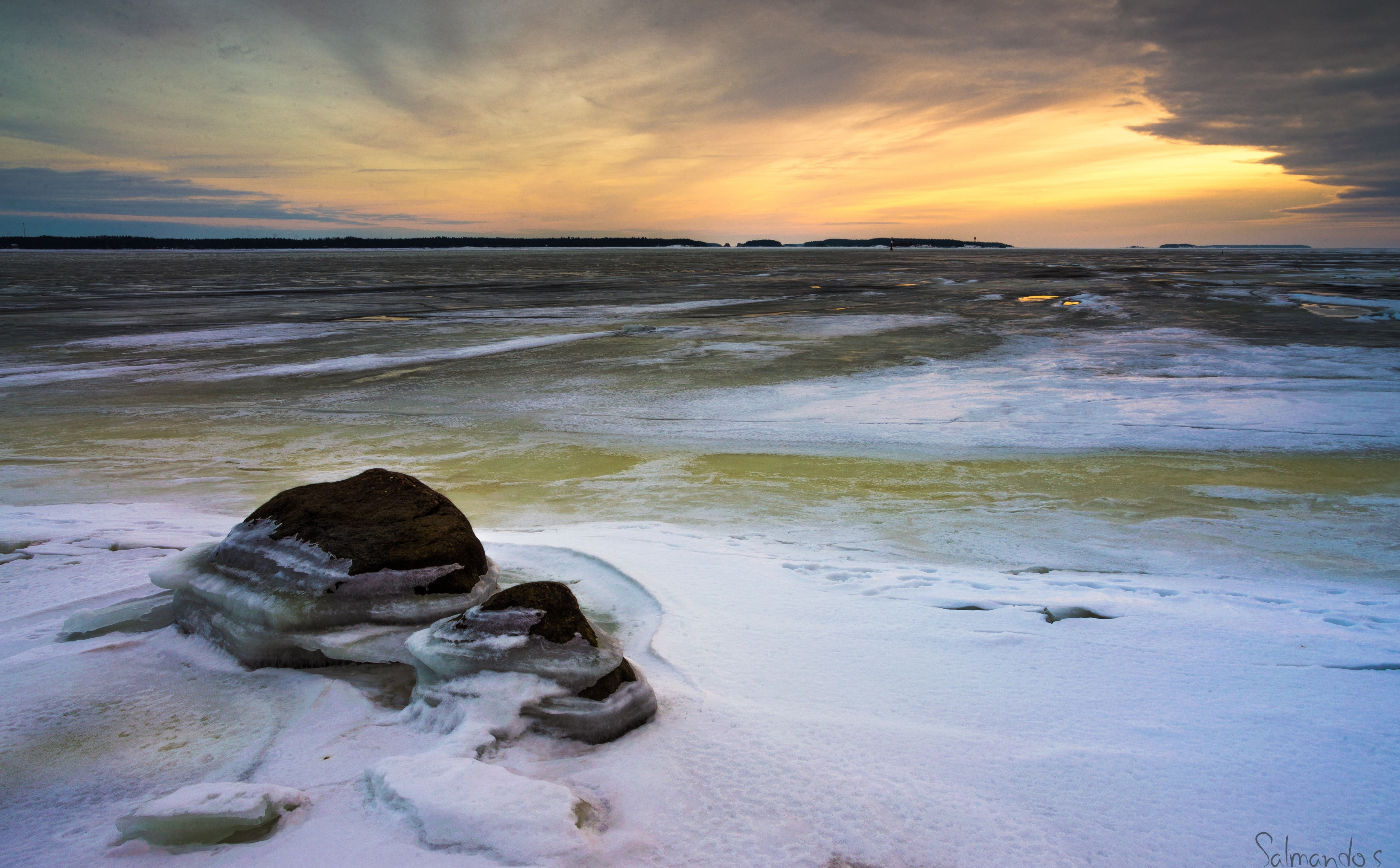 sand, scenics - nature, no people, dont, thaw, Sunset, horizon over water, Rocks, Winter, water, rock, Southern, kuusinen, beauty in nature, cloud - sky, HD Wallpaper