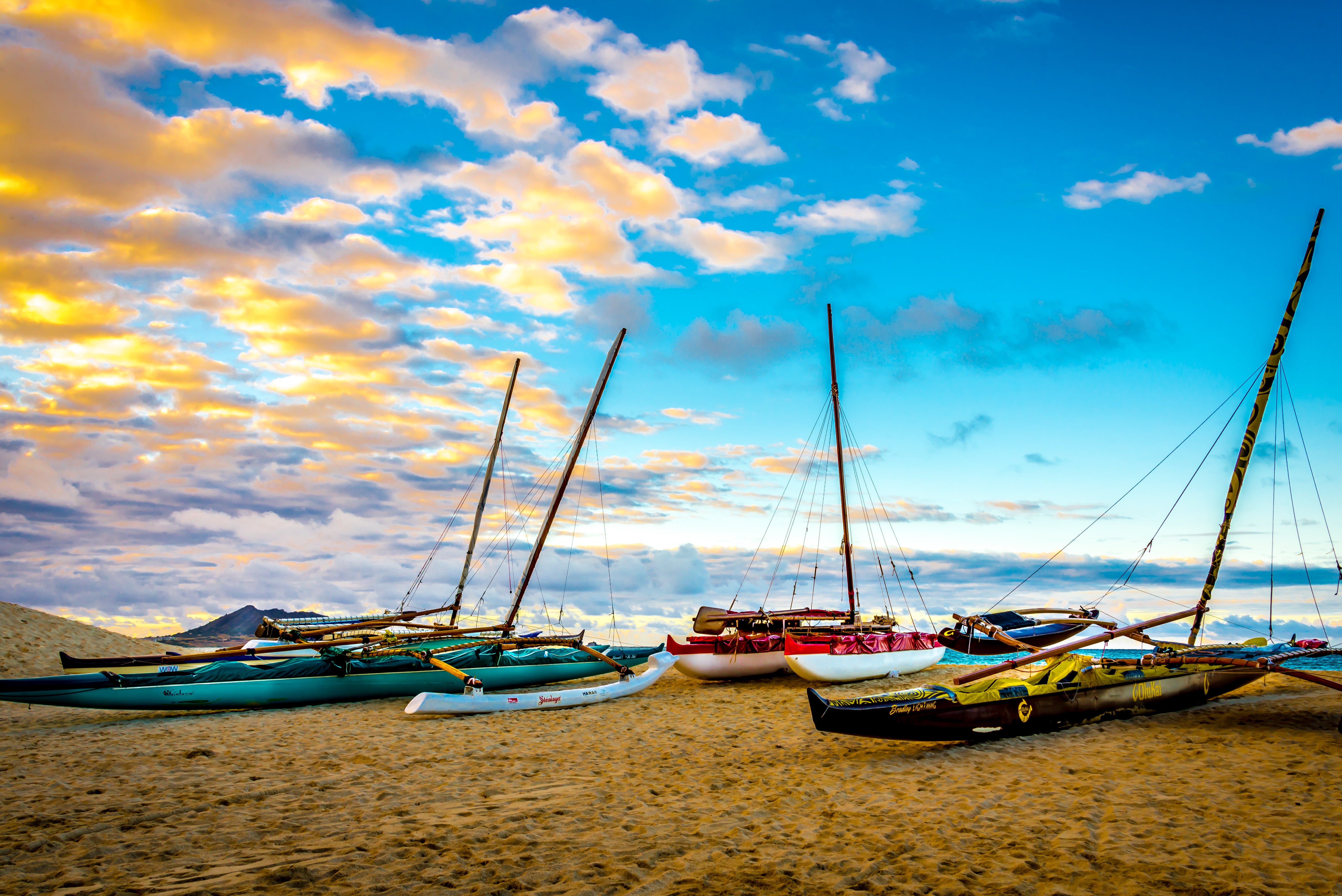 bluehour, blue, landscape, nature, Kailua, vacation, sunset  beach, windward, 5K, honolulu, summer, fx, sea, nautical Vessel, Lanikai, sailboats, hawaii, HD Wallpaper