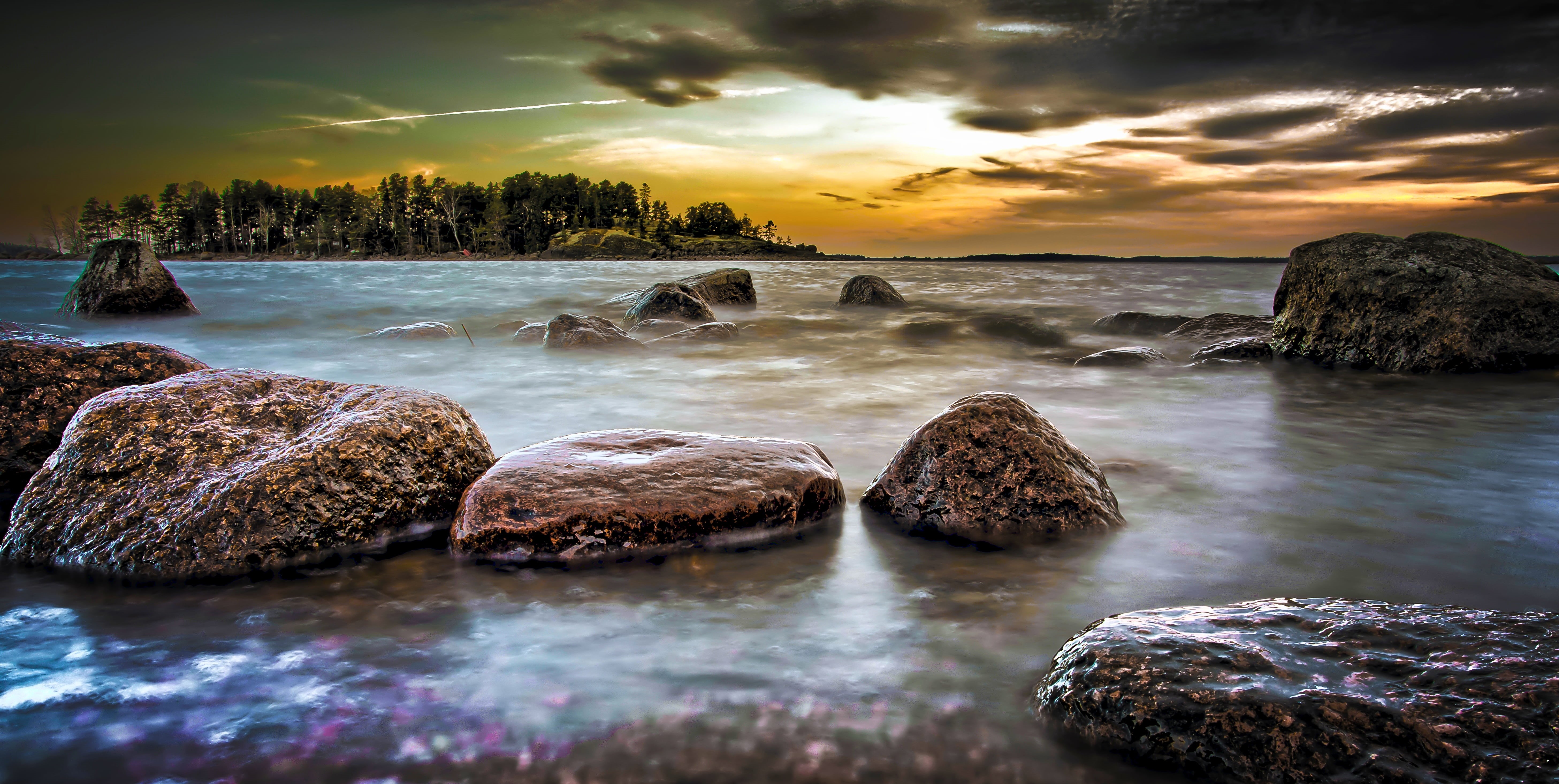 photography, beauty In Nature, 6D, nikon  d600, body of water, cloudy, dusk, nature, bronze, Lemonade, diamond, gear, premium, Sky, body, rocks, 5K, me  my, HD Wallpaper