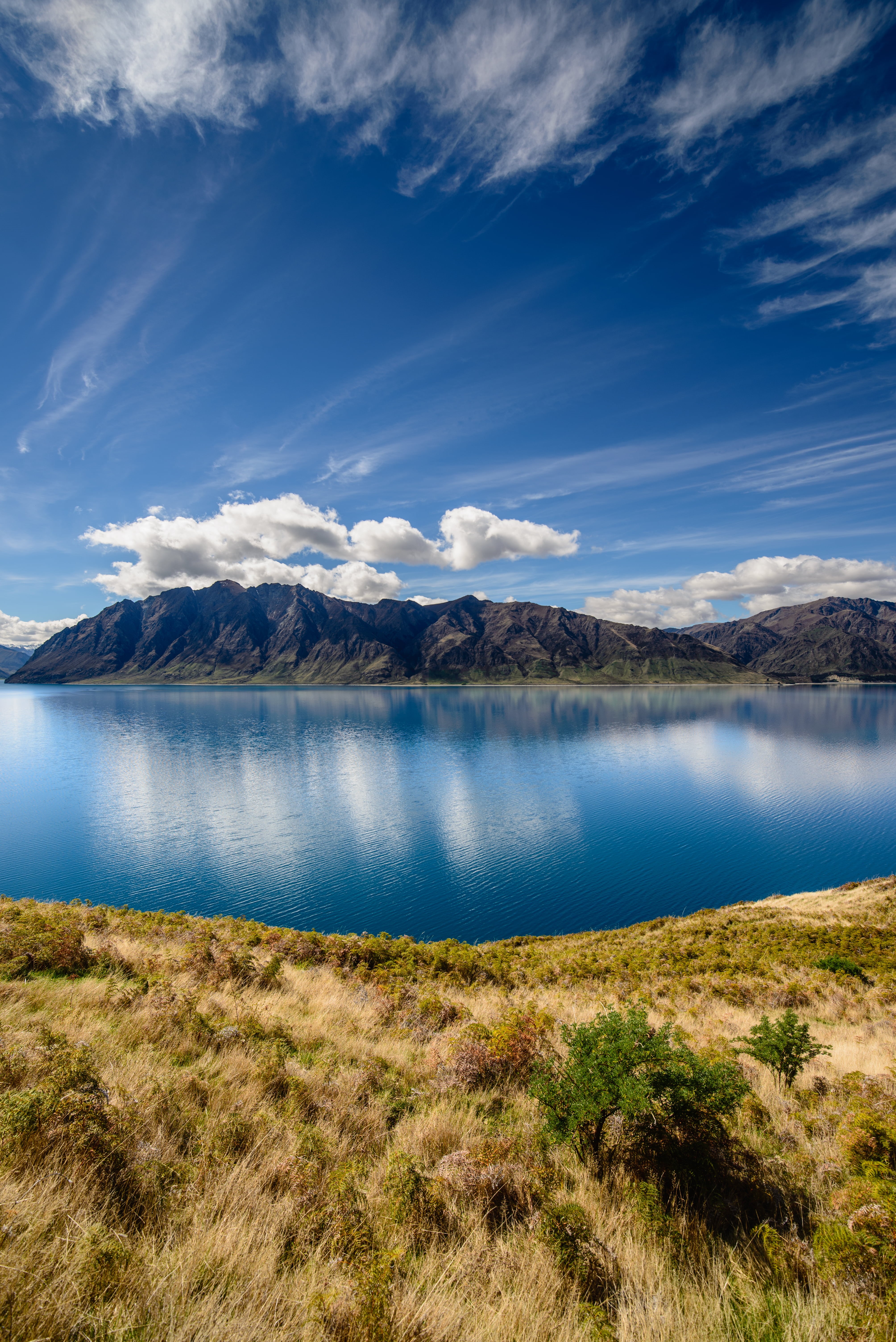 lake, nature, D600, Nikon, green grass, beauty In Nature, green, mountain Range, reflection, sky, outdoors, body, mountain, landscape, T* 2.8, 5K, body of water, Phone HD Wallpaper
