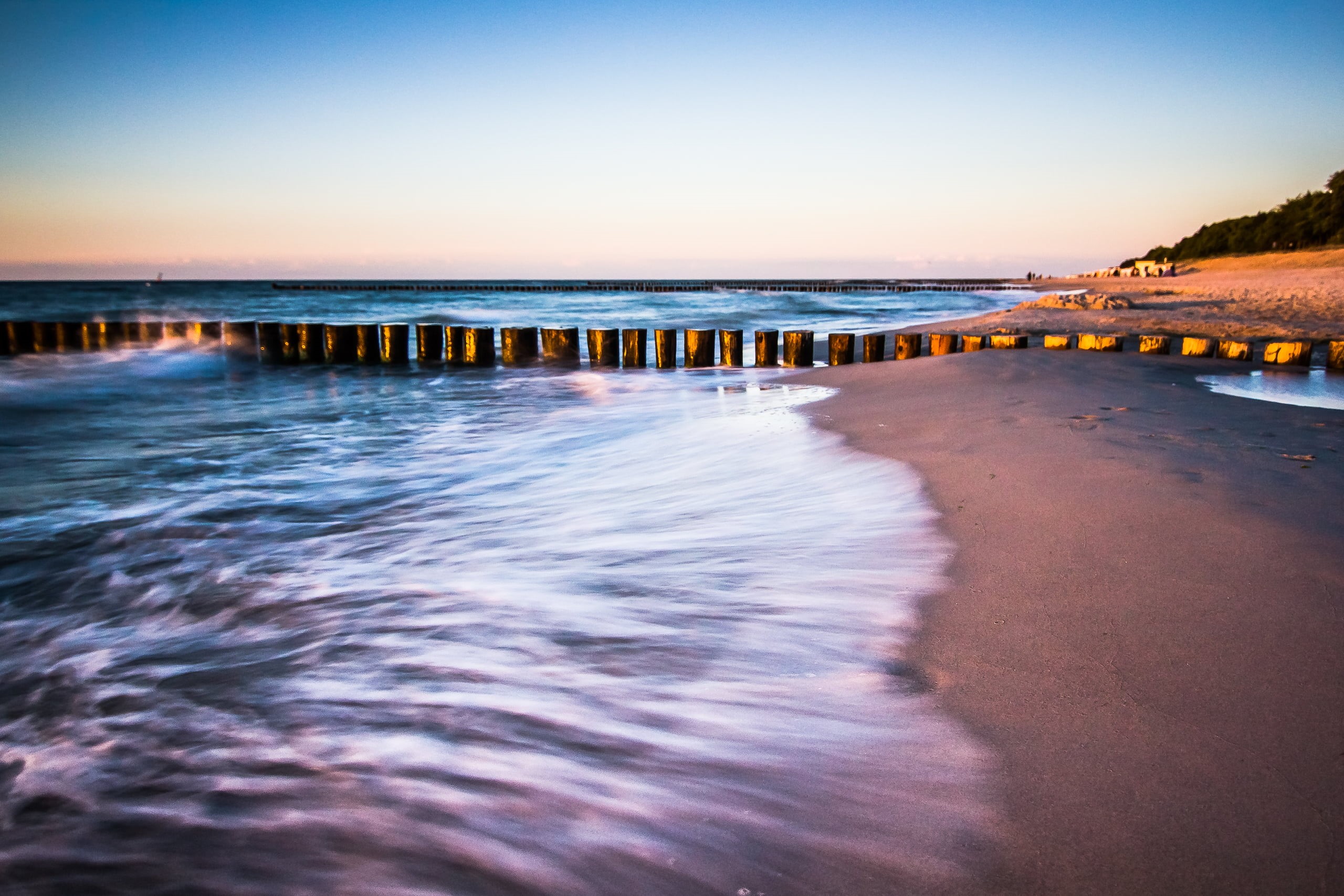 water, ostsee, sky, waves, sand, sea, wellen, strand, nature, coastline, blue, mv, daytime, 2K, body, sunset, wave, body of water, beach, baltic sea, golden, HD Wallpaper