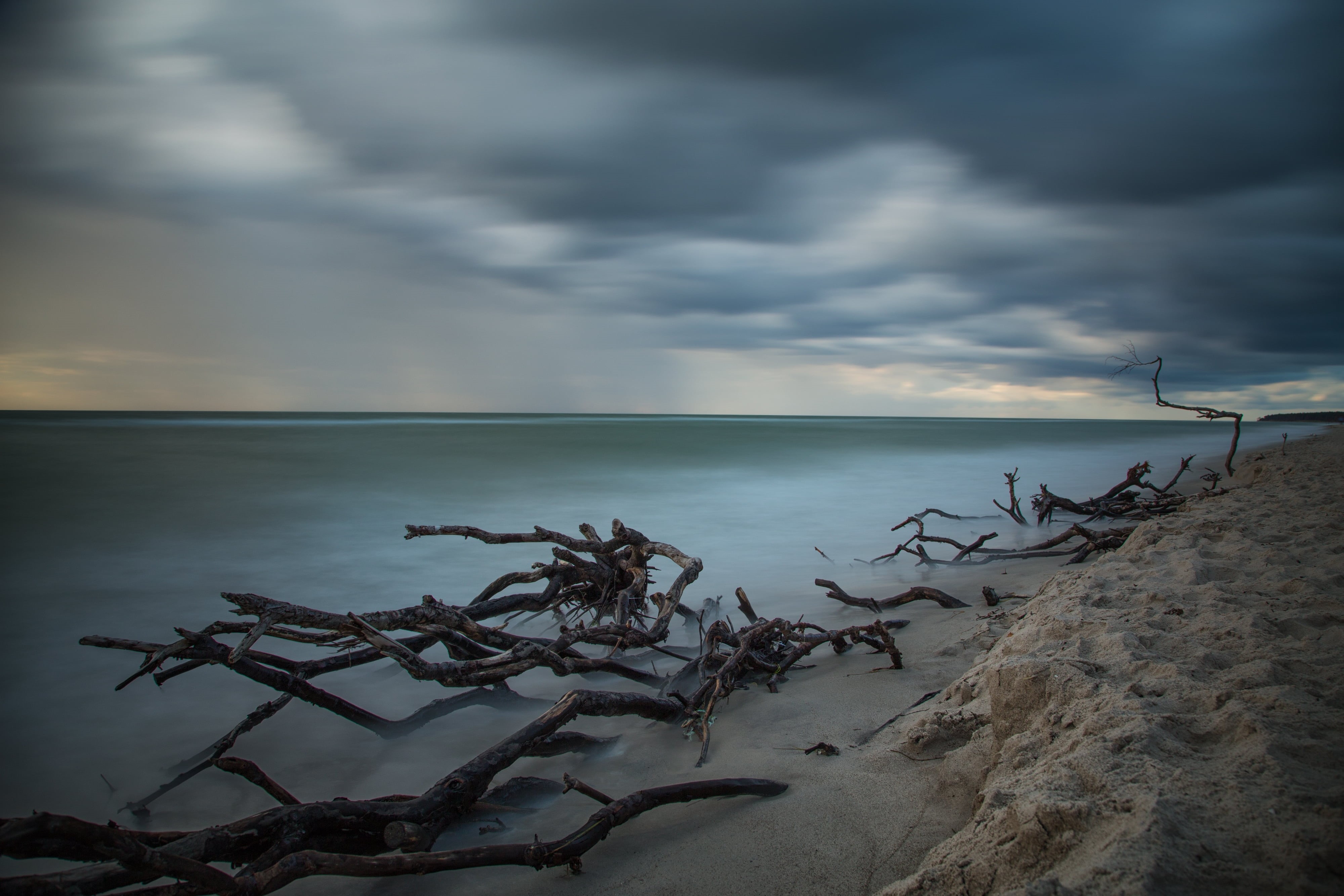Europa, seascape, beach, shot, sea, long exposure, Ostsee, Baum, Mecklenburg-Vorpommern, body of water, Baltic Sea, long, cloudy, wood, europe, sky, coastline, HD Wallpaper
