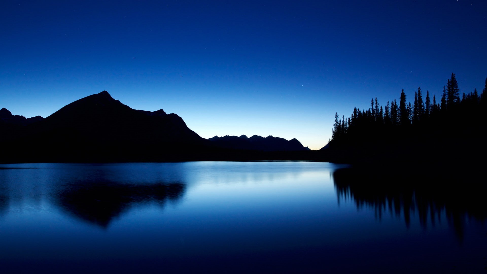 1080P, night, blue, lake, canada, alberta, landscapes, HD Wallpaper