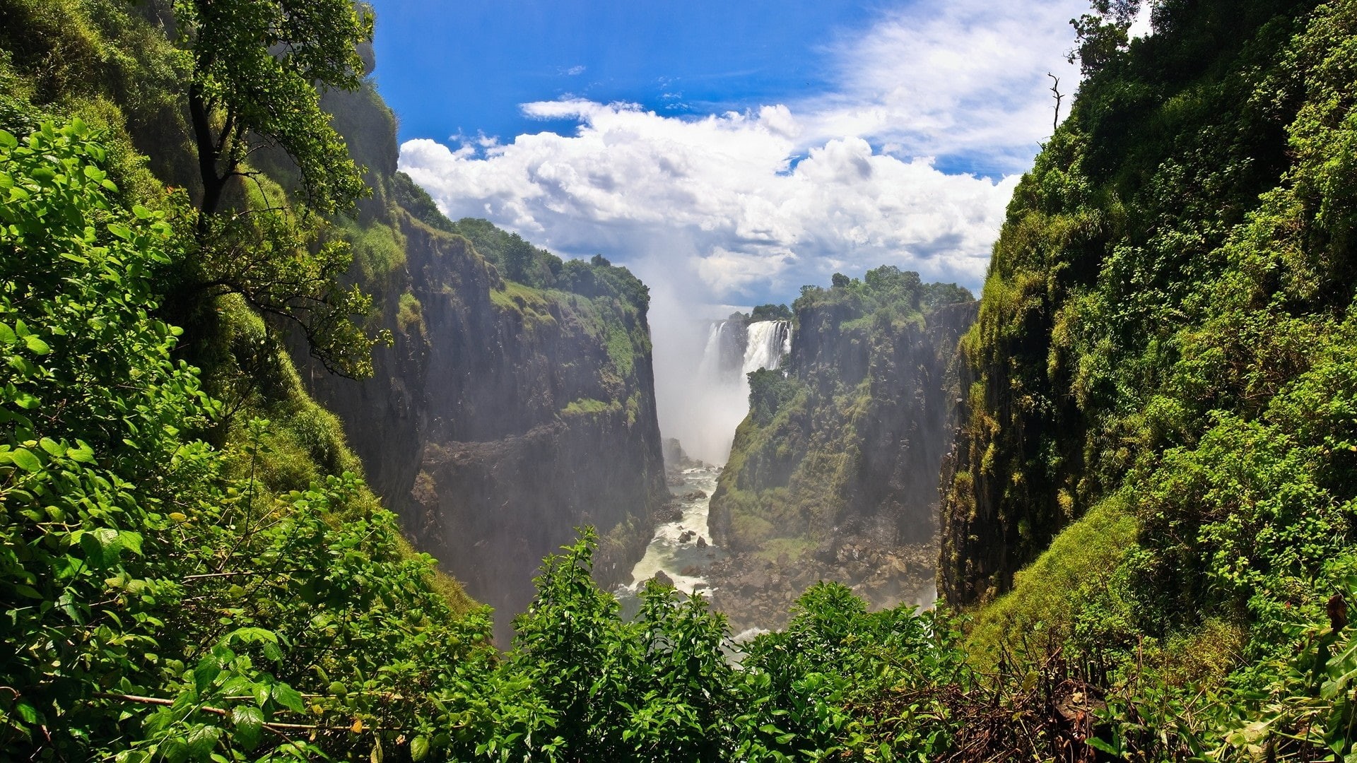 Zimbabwe, Falls, 1080P, Beautiful, Landscape, Victoria, Waterfalls, Clouds, Cliffs, HD Wallpaper