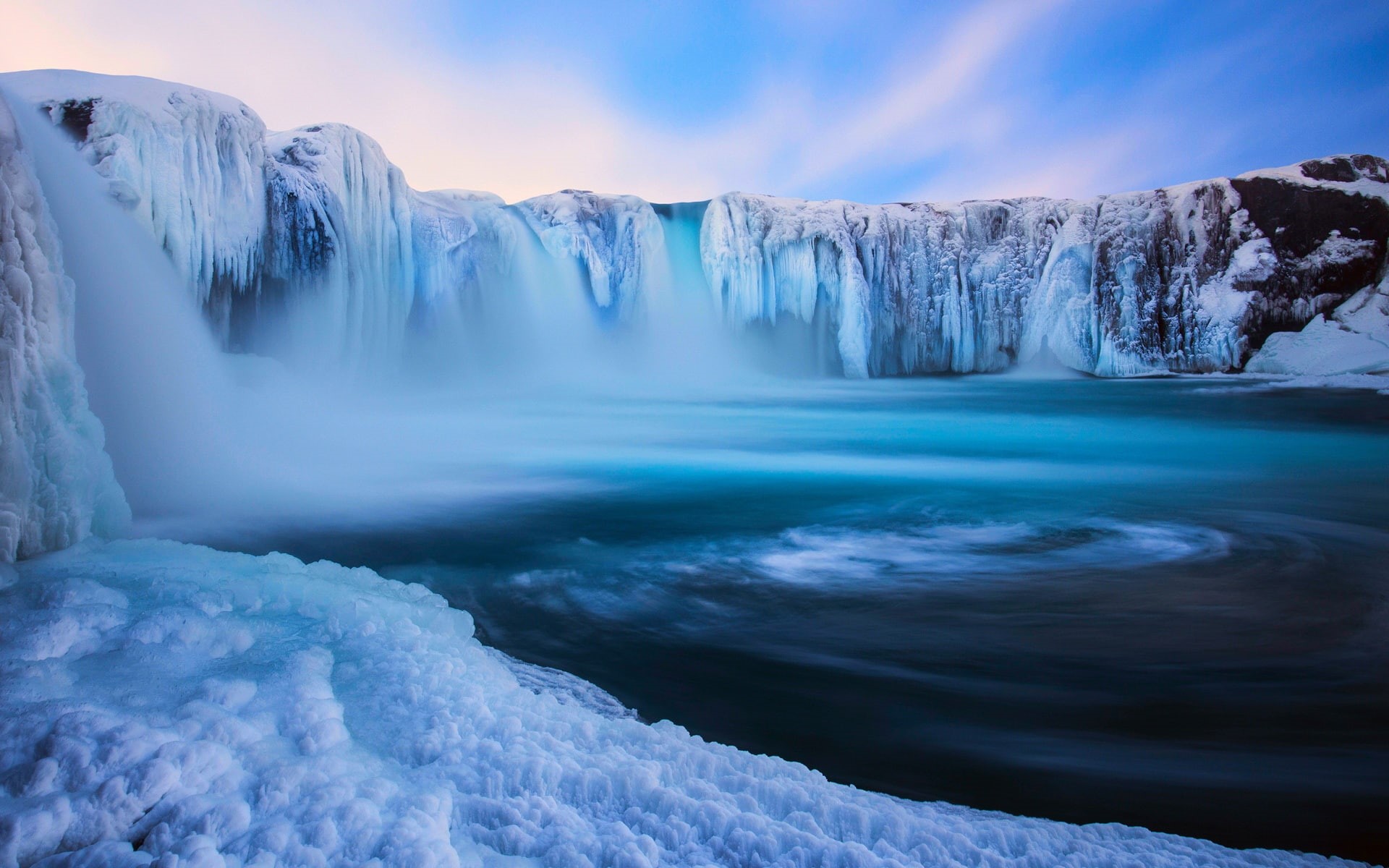 Beautiful, Snow, Blue, Iceland, 1080P, Winter, Godafoss, Ice, Waterfall, HD Wallpaper