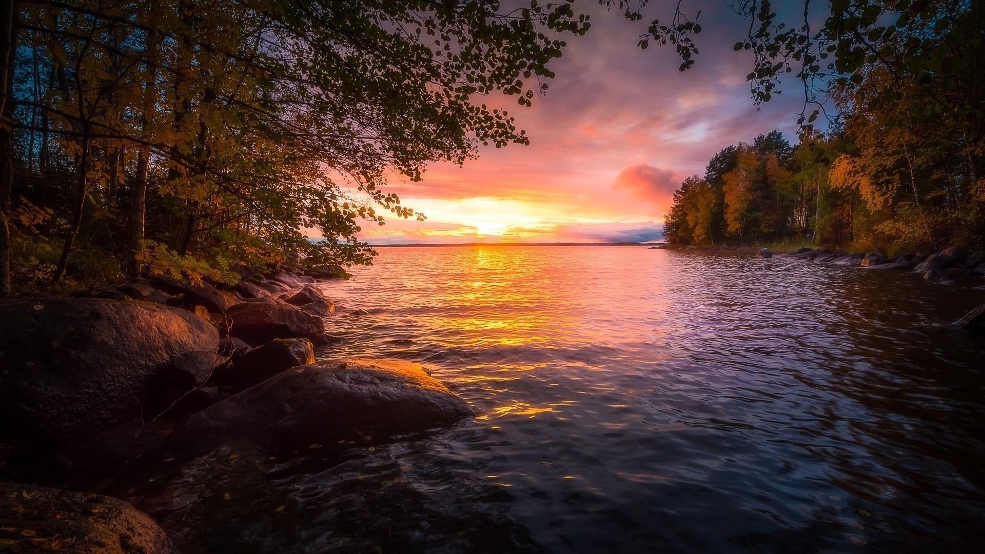 outdoors, reflection, tranquility, scenics - nature, nasijarvi, evening, no people, plant, beauty in nature, sky, sea, nature, autumn, tampere, tranquil scene, HD Wallpaper