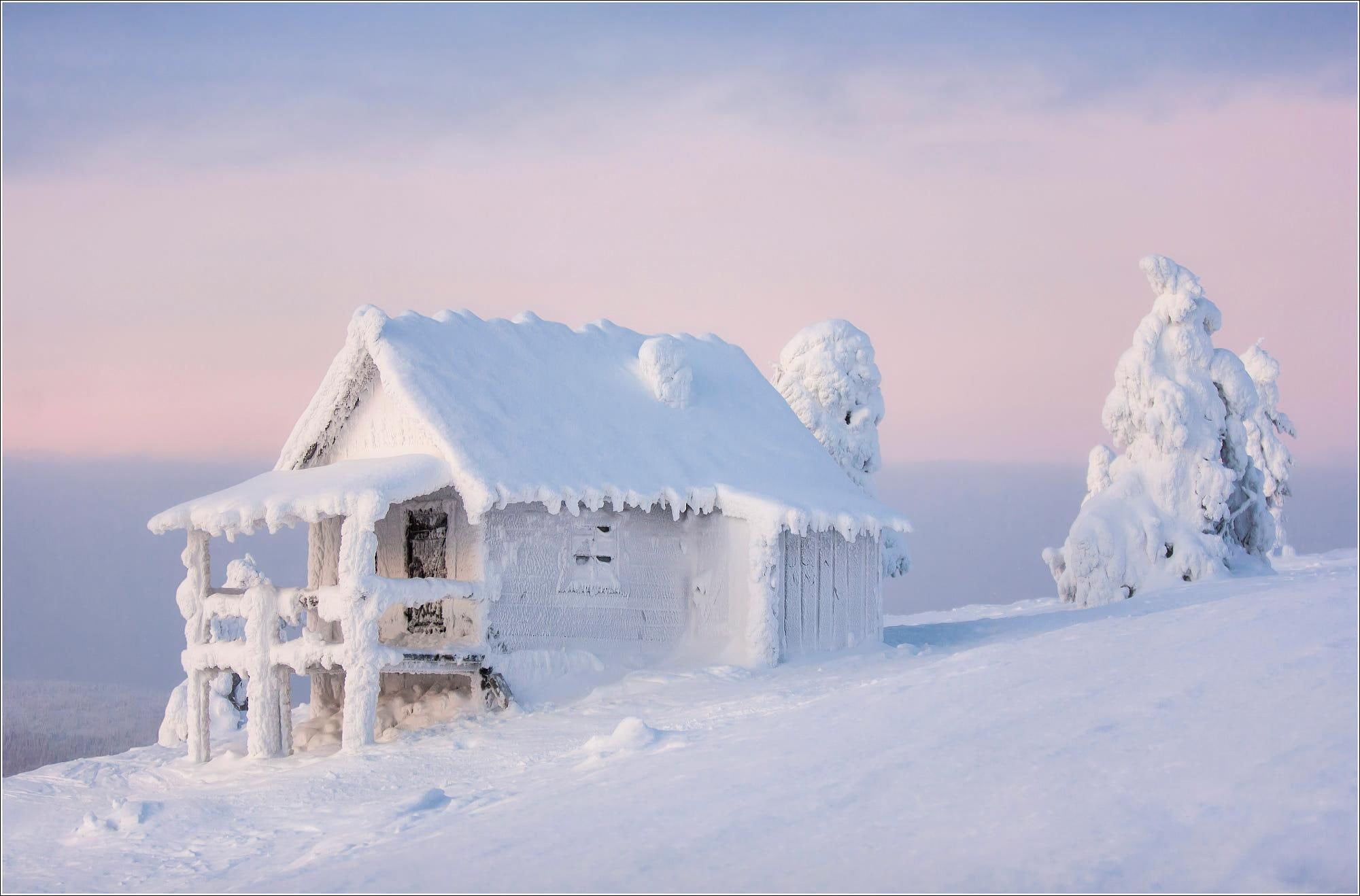 trees, Finland, mountains, snow, cabin, winter, 1080P, HD Wallpaper