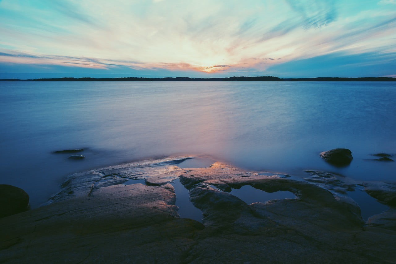 water, sky, beauty in nature, scenics - nature, rock - object, nature, rock, Finland, outdoors, sunset, no people, body, solid, 720P, sea, cloud - sky, HD Wallpaper