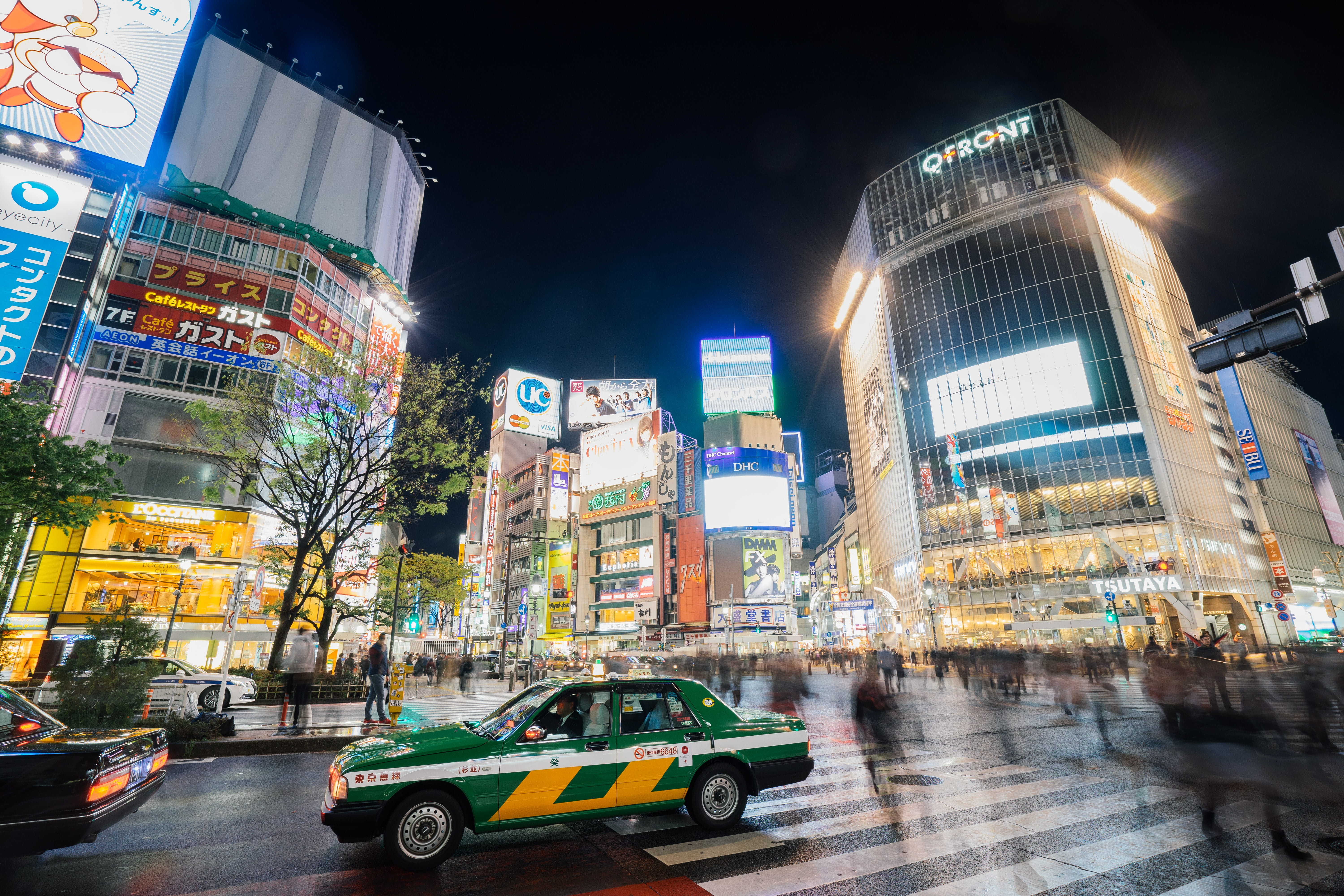 night, asia, shibuya, travel, office building exterior, crowd, traffic, travel destinations, cityscape, building, illuminated, car, outdoors, building exterior, HD Wallpaper
