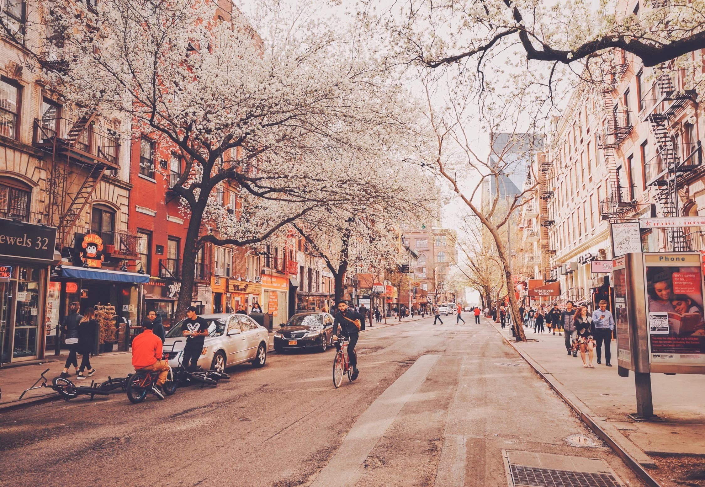 mode of transportation, outdoors, city, nature, group of people, building exterior, adult, street, real people, spring, 1080P, crowd, springtime, New York City, HD Wallpaper