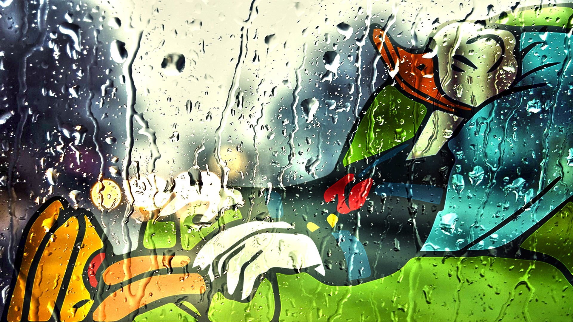 car, Donald Duck, rain, 1080P, transparent, rest, wet, illustration, indoors, no people, duck, full frame, nature, donald, rainy season, transportation, HD Wallpaper