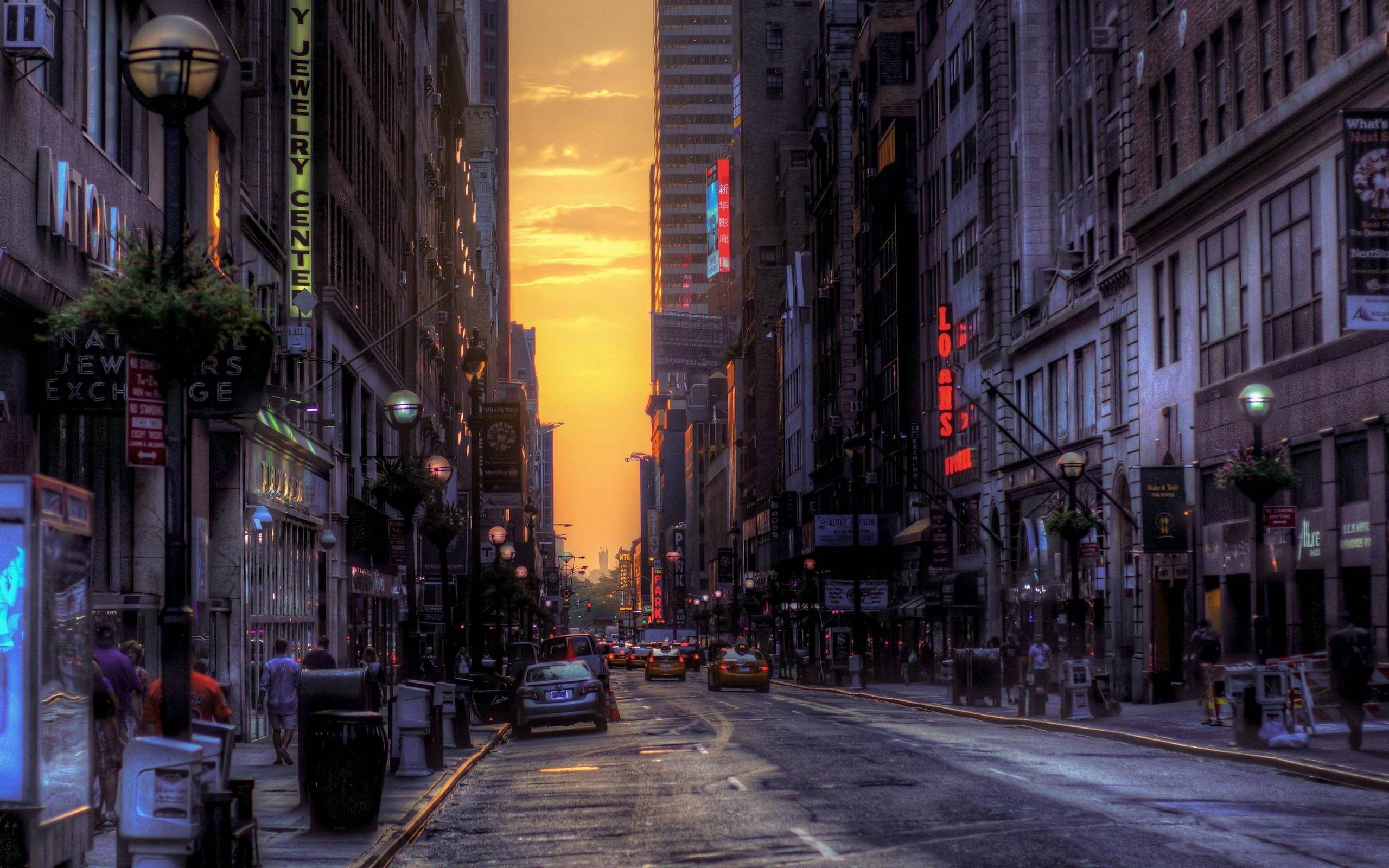 sunset, nature, transportation, illuminated, city, outdoors, land vehicle, New York City, built structure, photography, city street, incidental people, HD Wallpaper