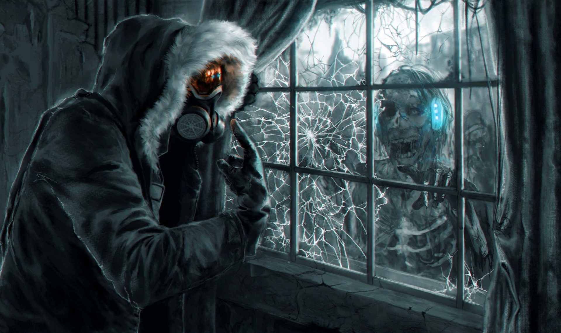 parka, 1080P, illustration, security, photographer, person, gas mask, Romantically apocalyptic, photographing, reflection, Romance of the Apocalypse, gas, HD Wallpaper