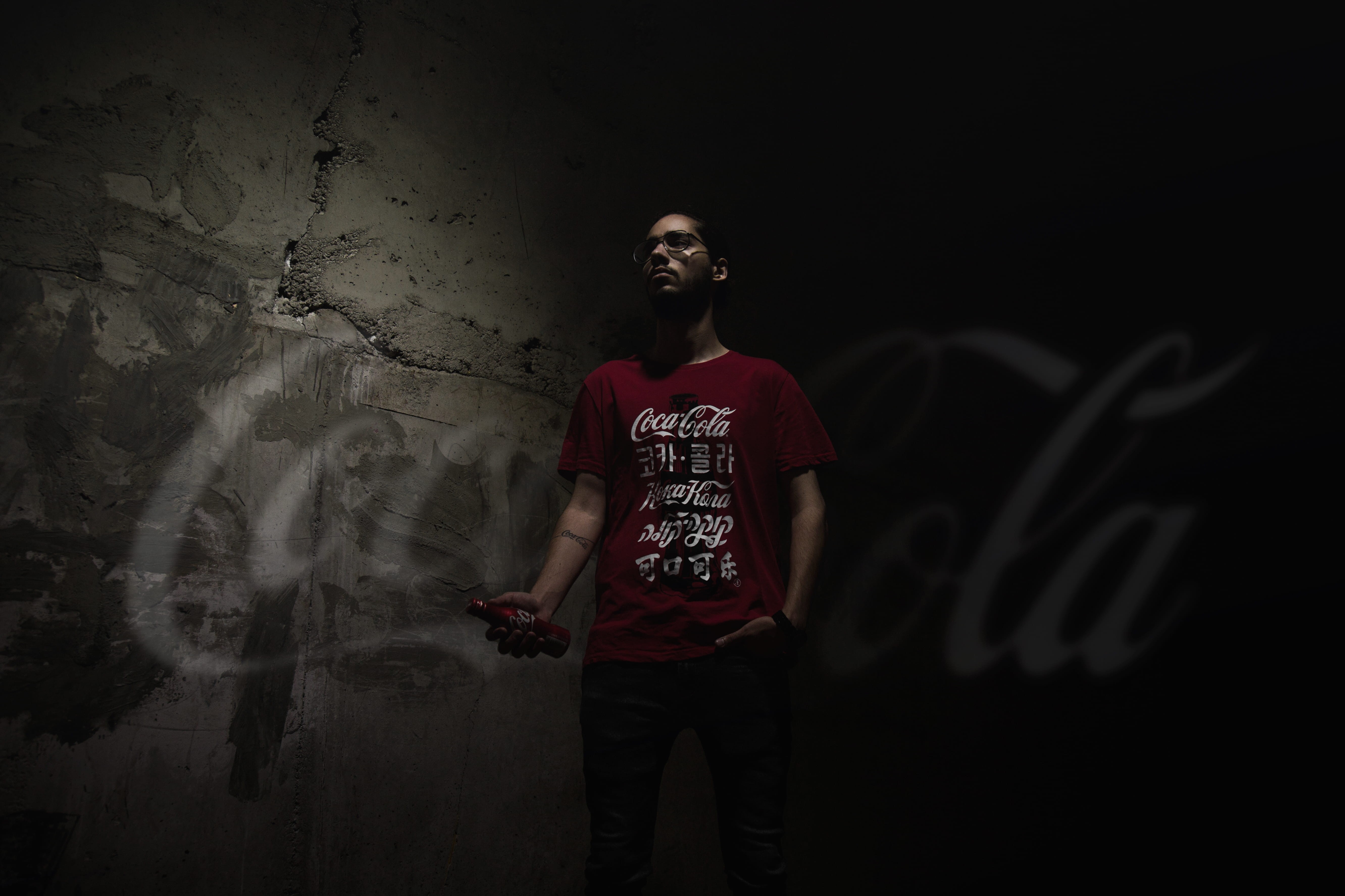 portrait, t-shirt, front view, standing, human, night, teenager, studio shot, indoors, looking at camera, black background, helmet, painted, real people, HD Wallpaper
