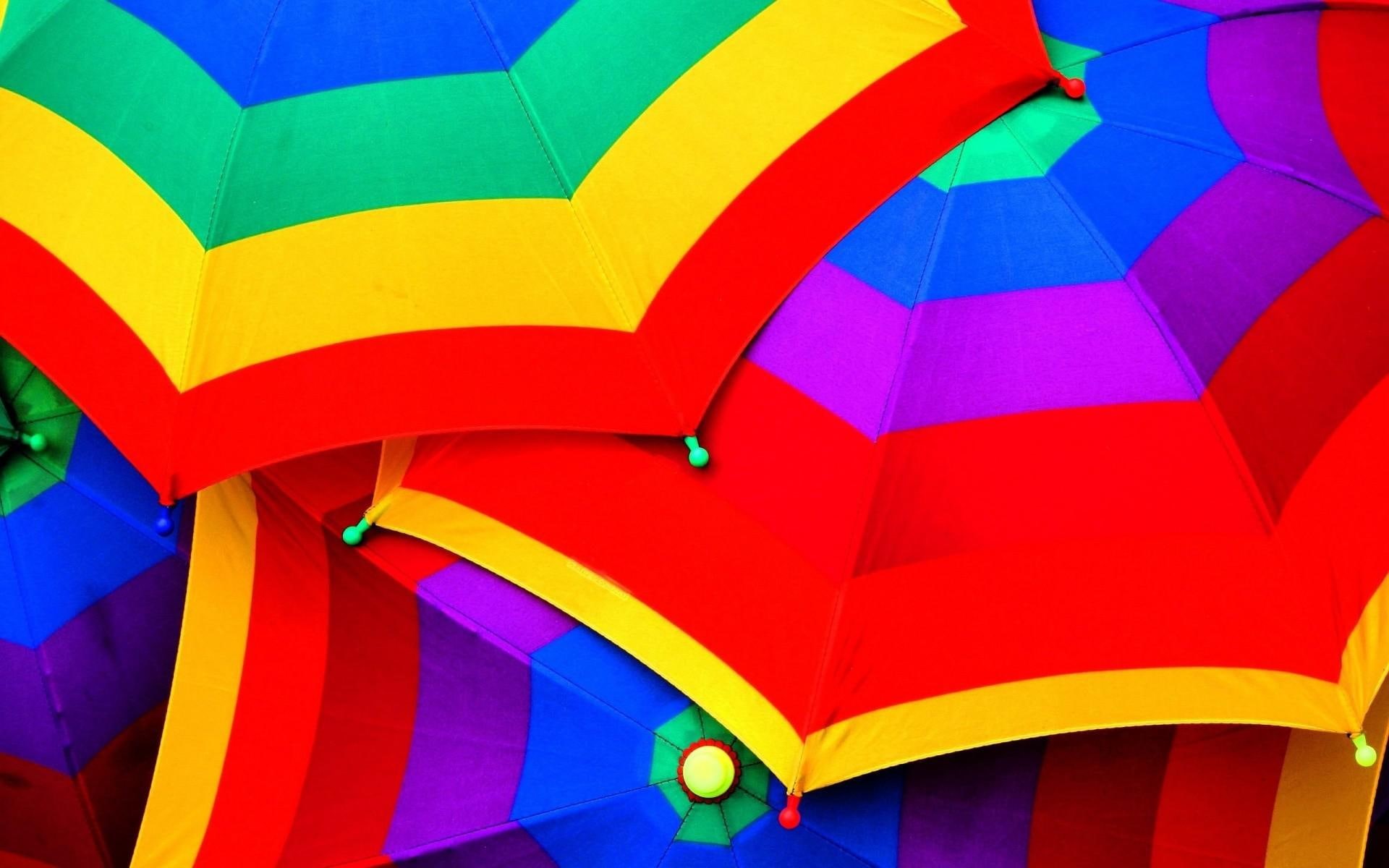 1080P, umbrella, blue, red, 1920x1200, purple, rainbow, umbrellas, yellow, photography, HD Wallpaper