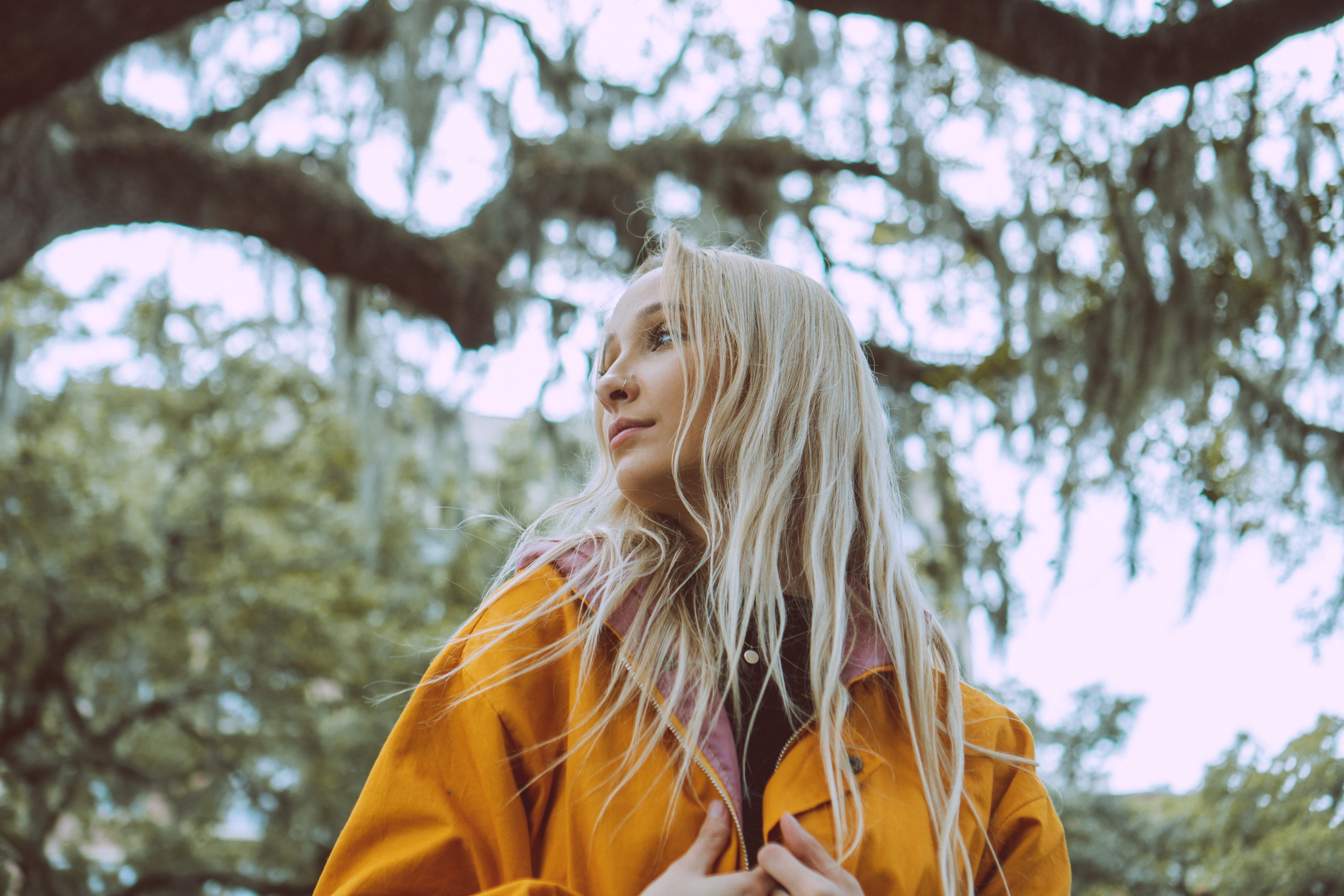 young adult, leisure activity, woman, focus on foreground, day, apparel, wearing, women, nature, plant, coat, lemon, lab coat, sweater, lifestyles, long hair, HD Wallpaper