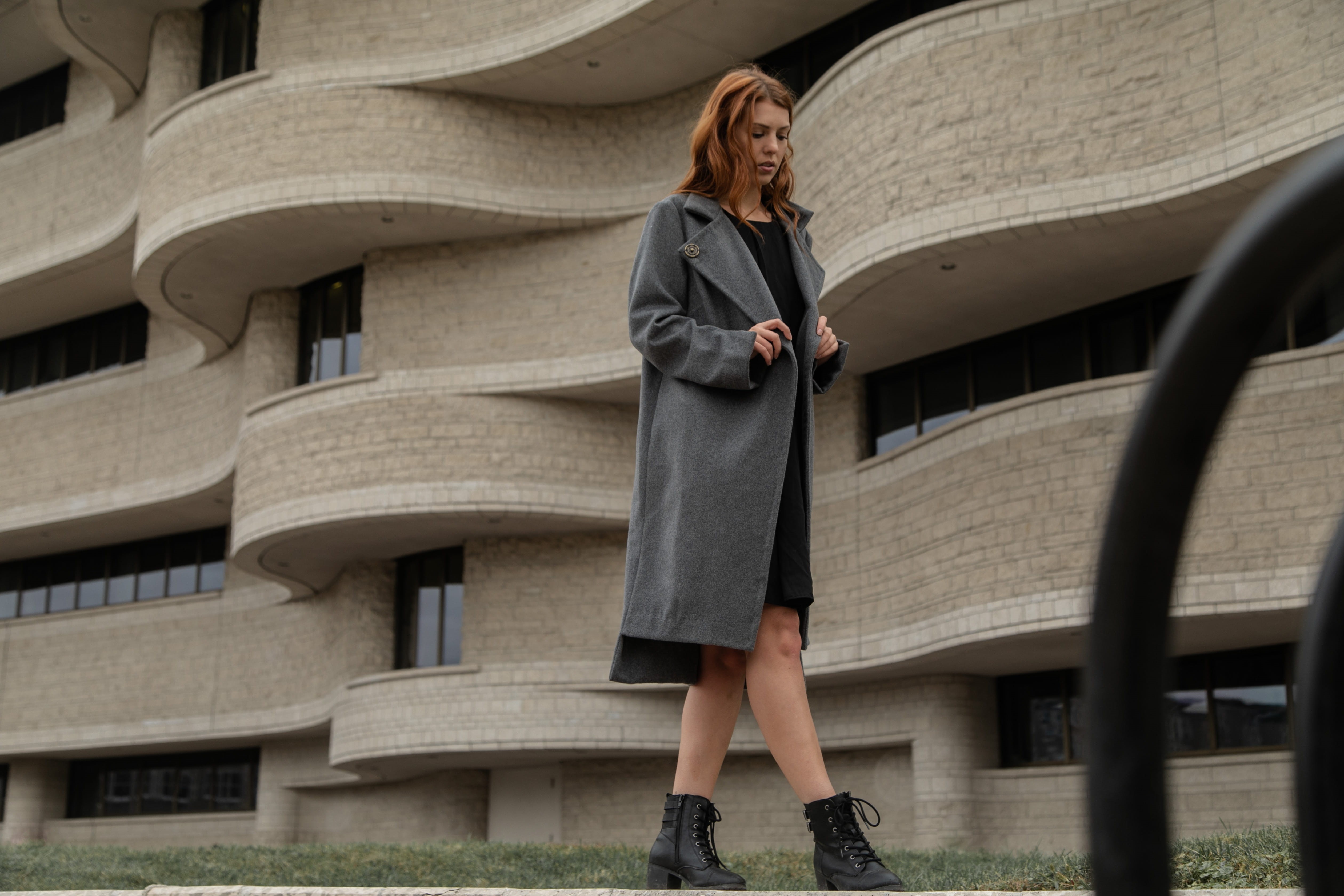 casual clothing, clothing, building exterior, bush, woman, apparel, boot, clogs, 4K, low angle view, high heel, standing, built structure, full length, HD Wallpaper