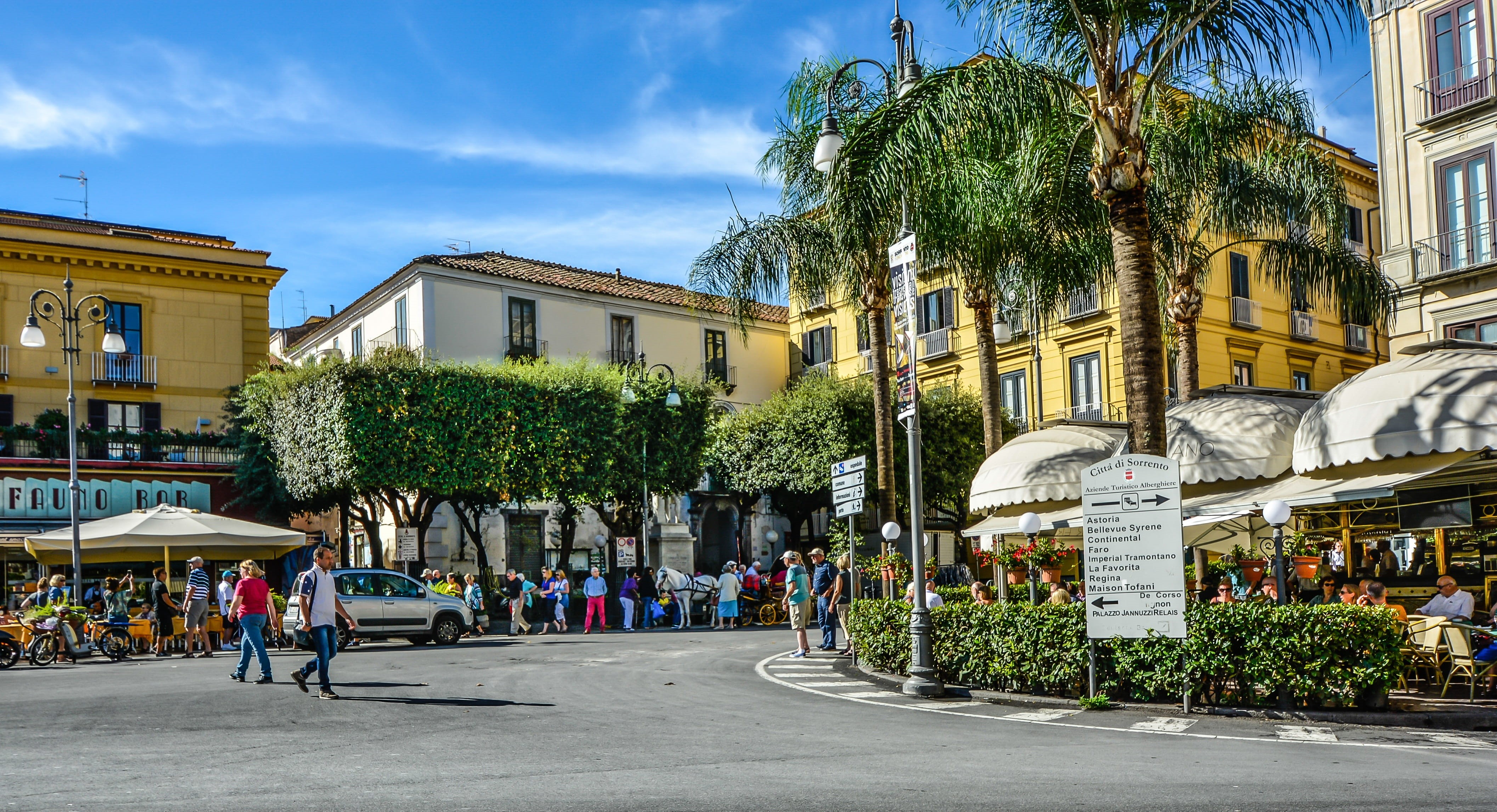 life, outdoor, cafe, tourism, architecture, pedestrian, Street, road, travel, daytime, palm, Cafe, group of people, building exterior, plant, walking, Sidewalk, HD Wallpaper