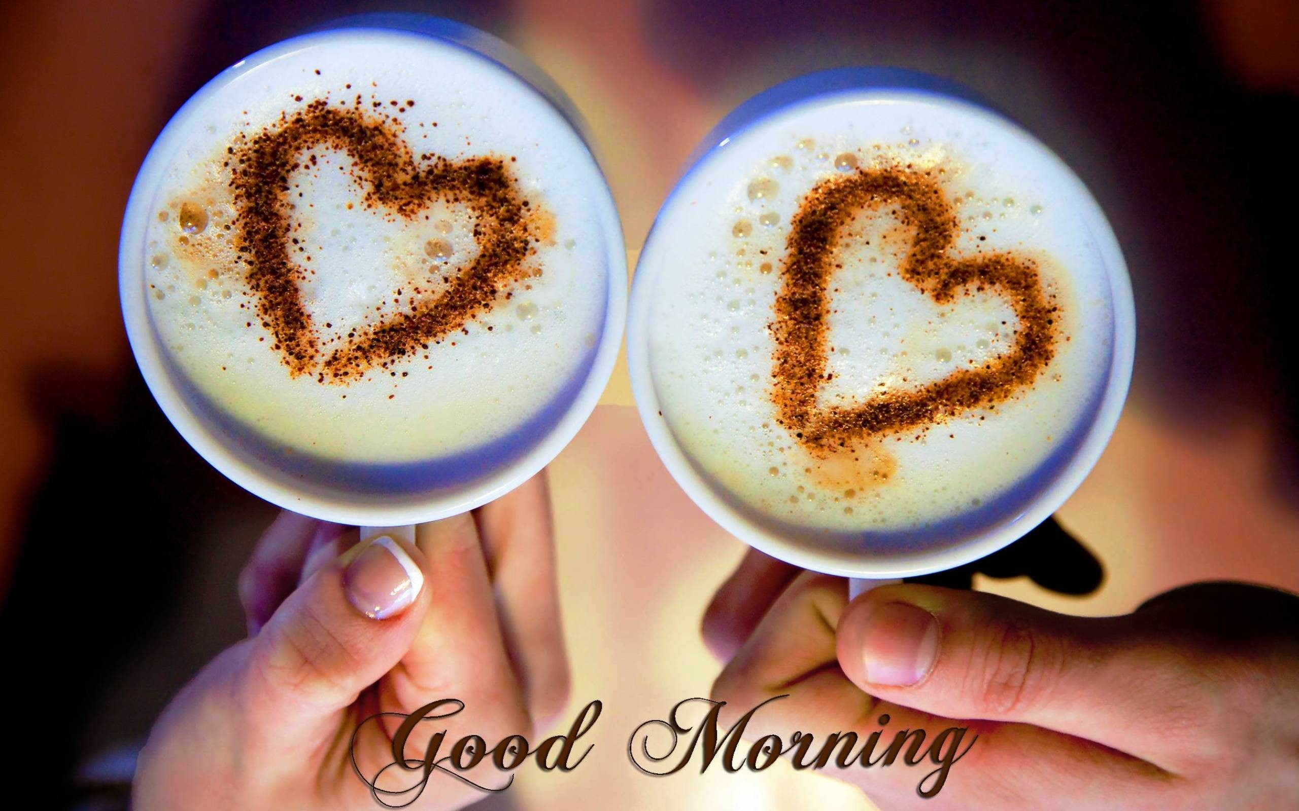 hearts, hd, 2K, romantic, morning, good, cups, love, HD Wallpaper