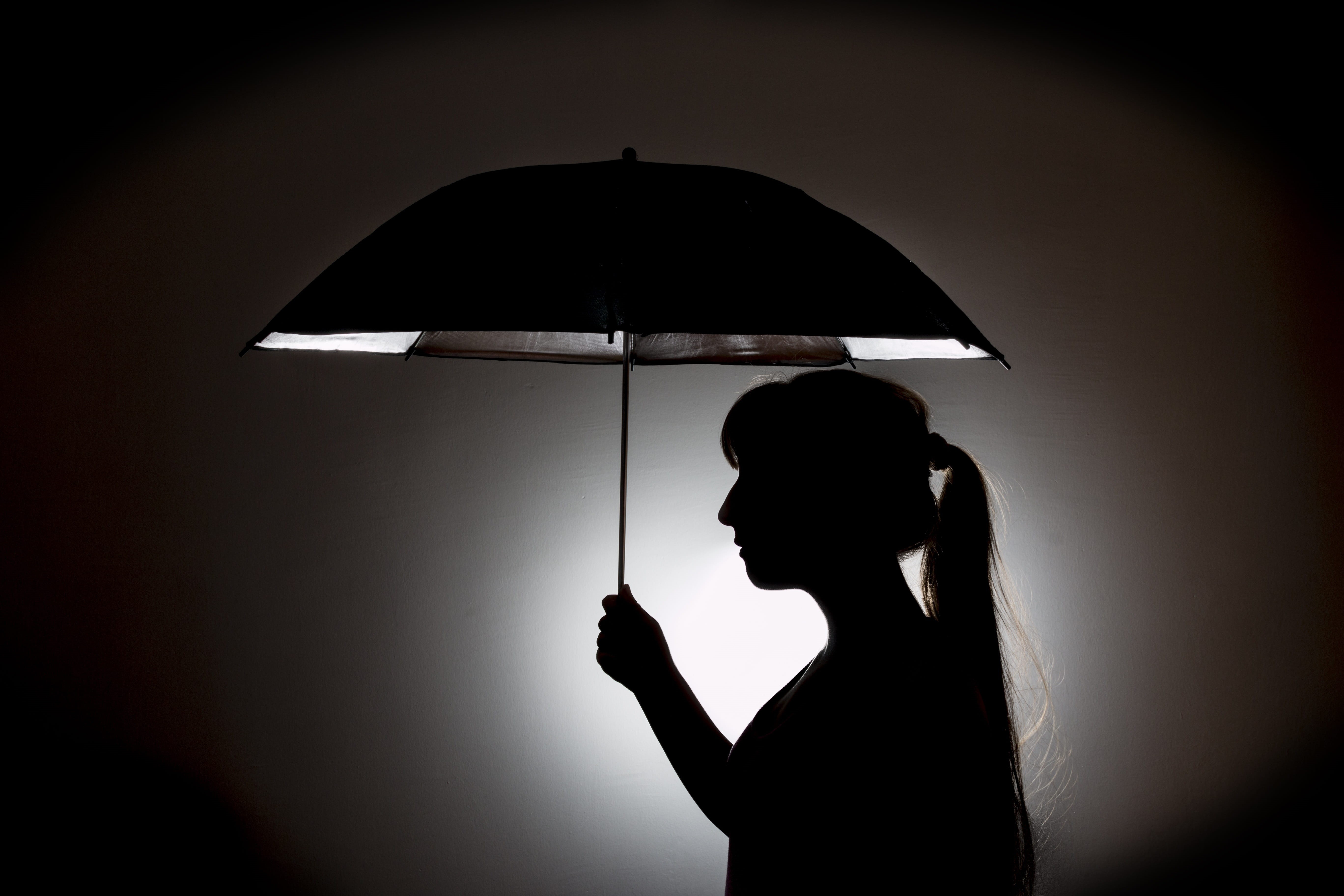 side view, depression - sadness, person, black, portrait, magic, woman, one person, adult, beautiful woman, umbrella, holding, romantic, white, profile view, HD Wallpaper