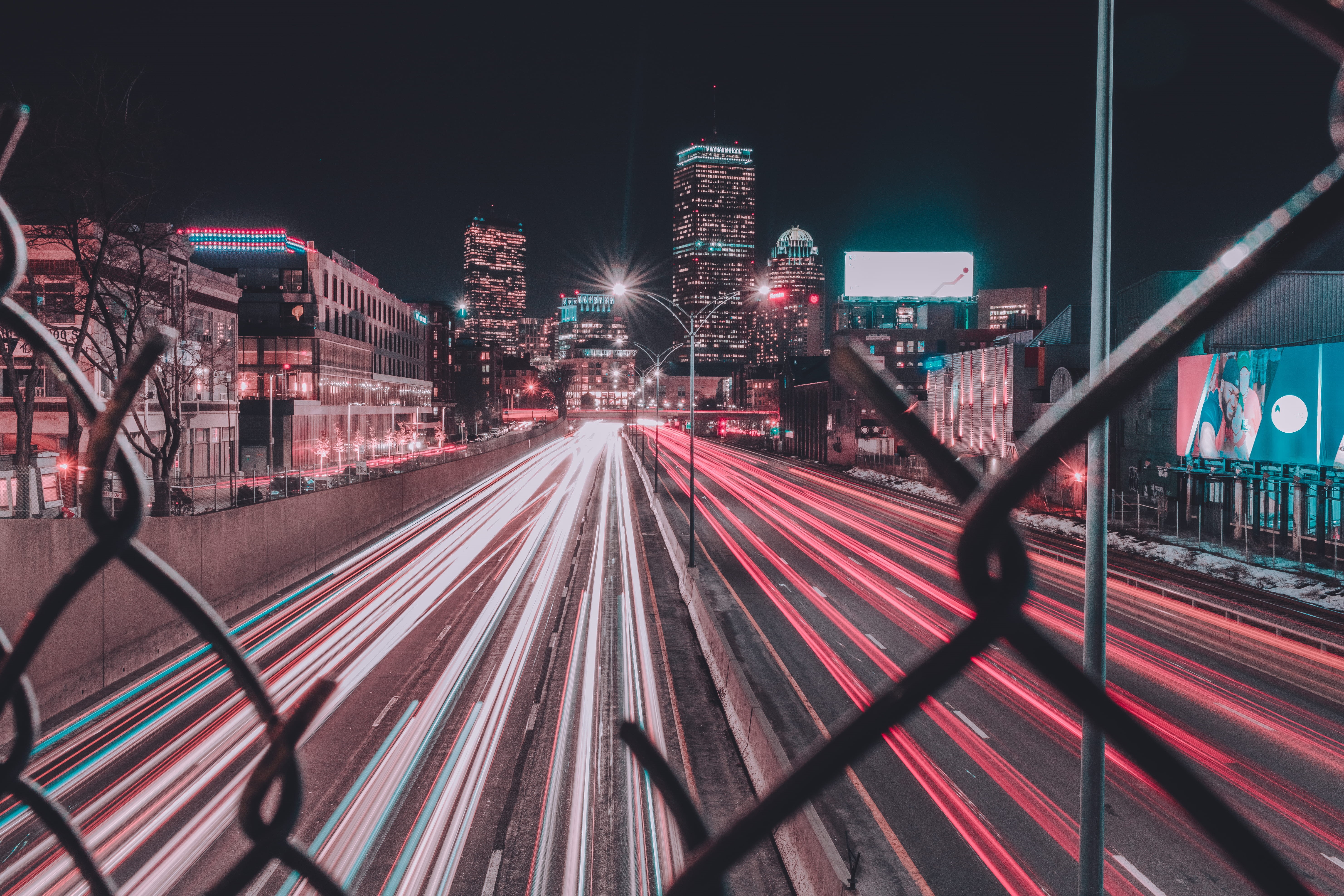 motion, architecture, highway, no people, photography, light trail, city Life, street, illuminated, set, bridge - Man Made Structure, financial district, HD Wallpaper