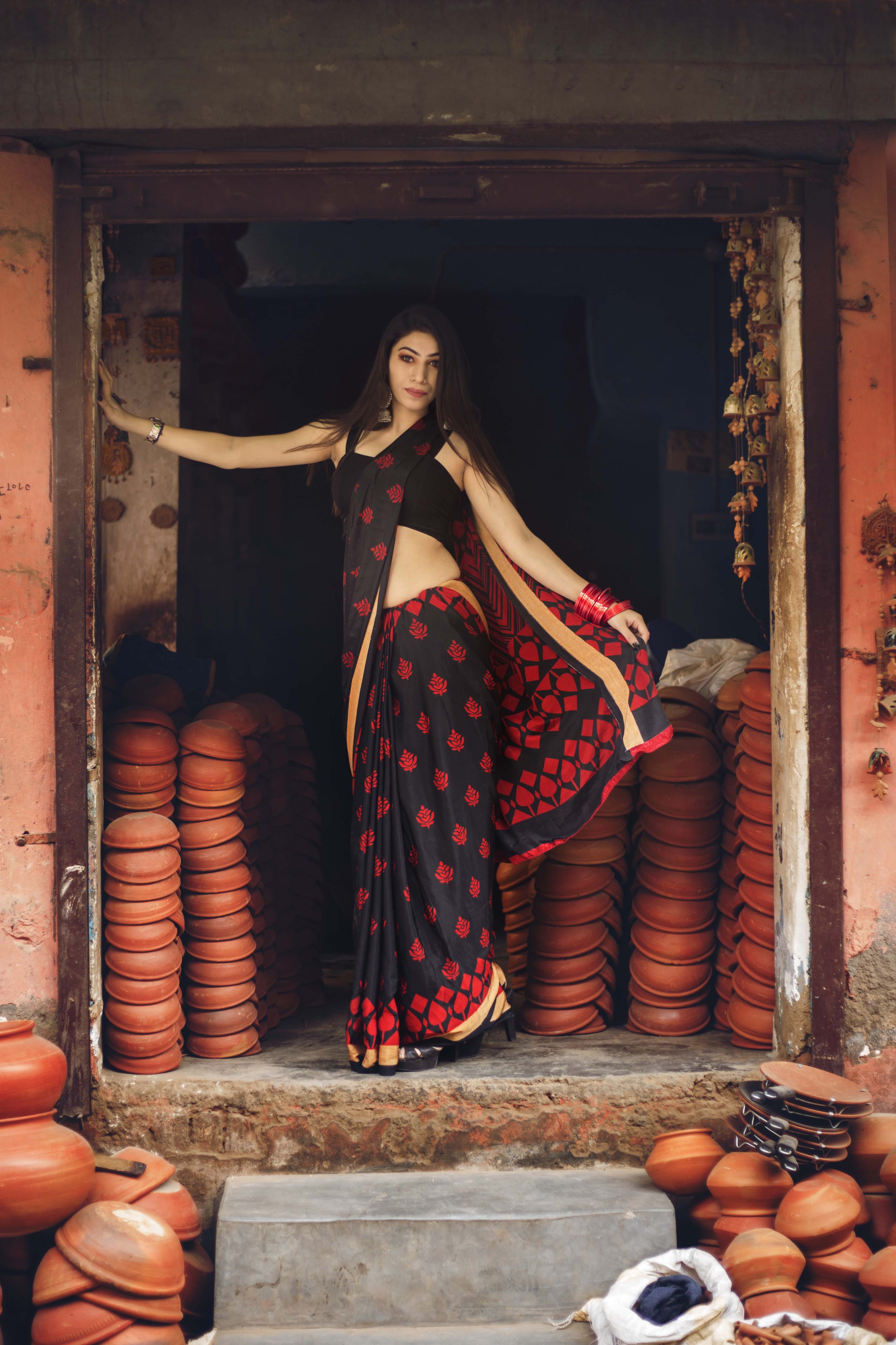 outdoors, adult, door, vivek baghel, surround, human, plant, fashion blogger, woman, open, hairstyle, standing, front view, gown, portrait, potted plant, Phone HD Wallpaper