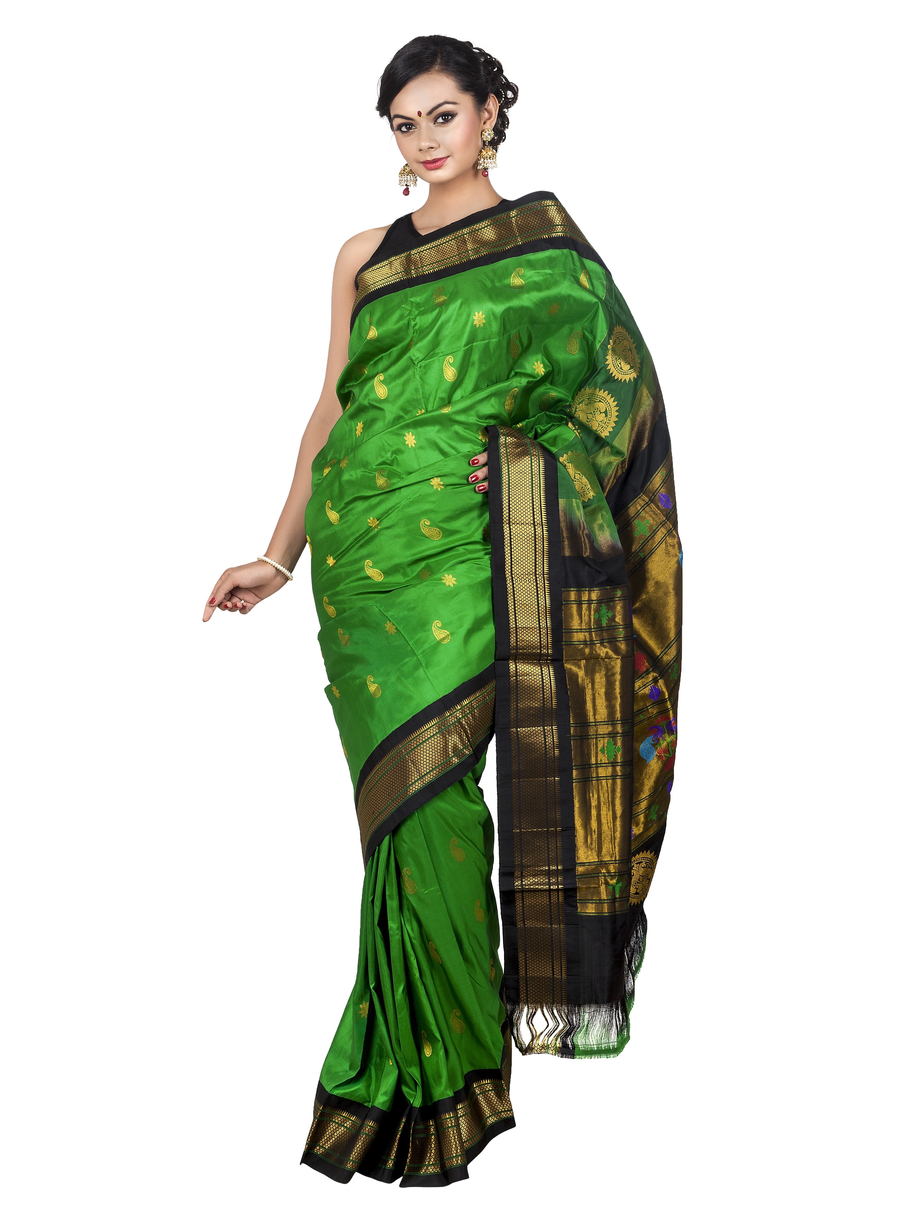 wearing, wedding saree, paithani silk, studio shot, confidence, indoors, young adult, beautiful woman, young women, indian woman, woman, hairstyle, collection, Phone HD Wallpaper