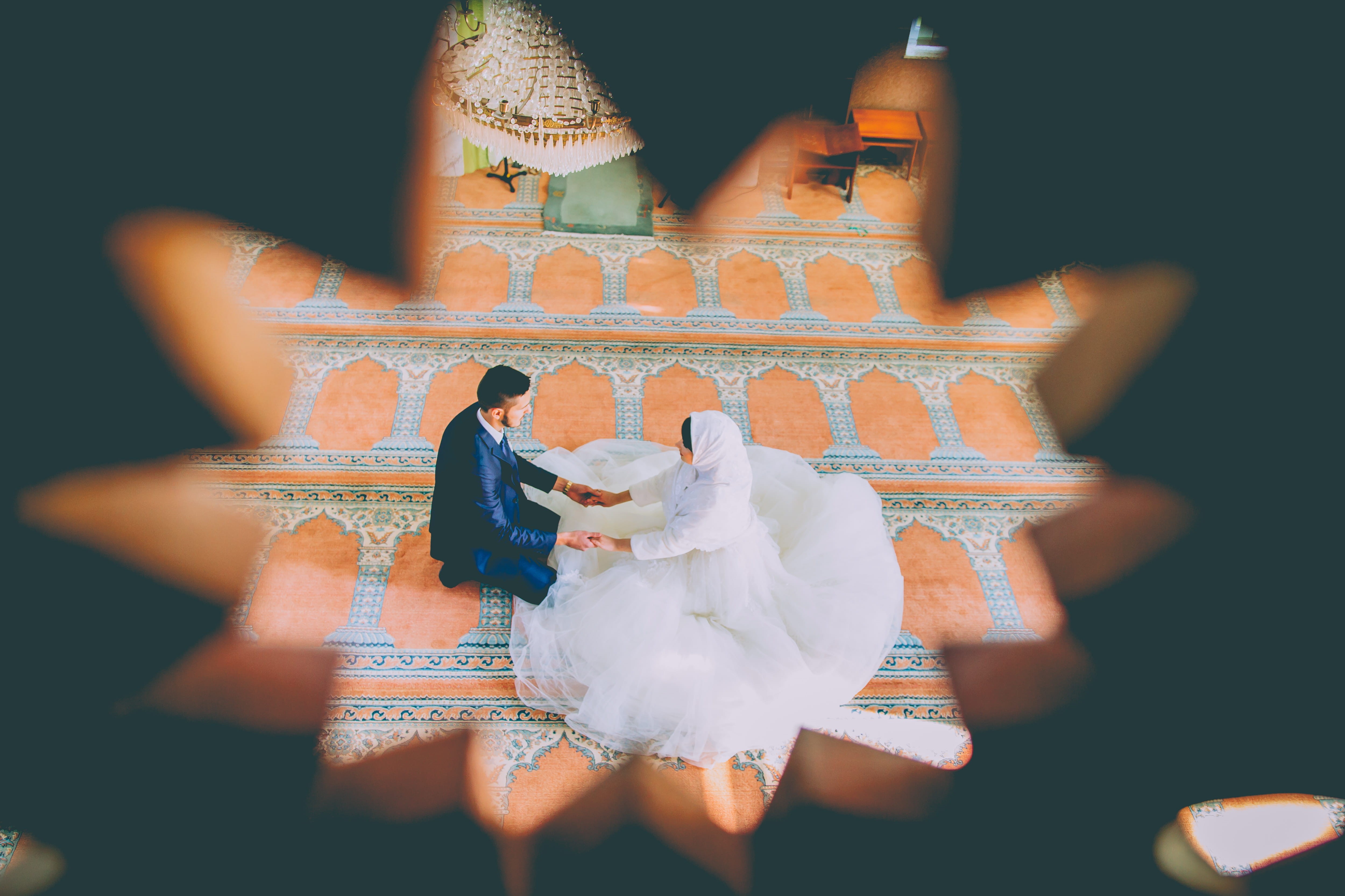 real people, wedding gown, robe, religion, sunlight, couple, adult, wall - building feature, clothing, female, human representation, floor, groom, day, HD Wallpaper