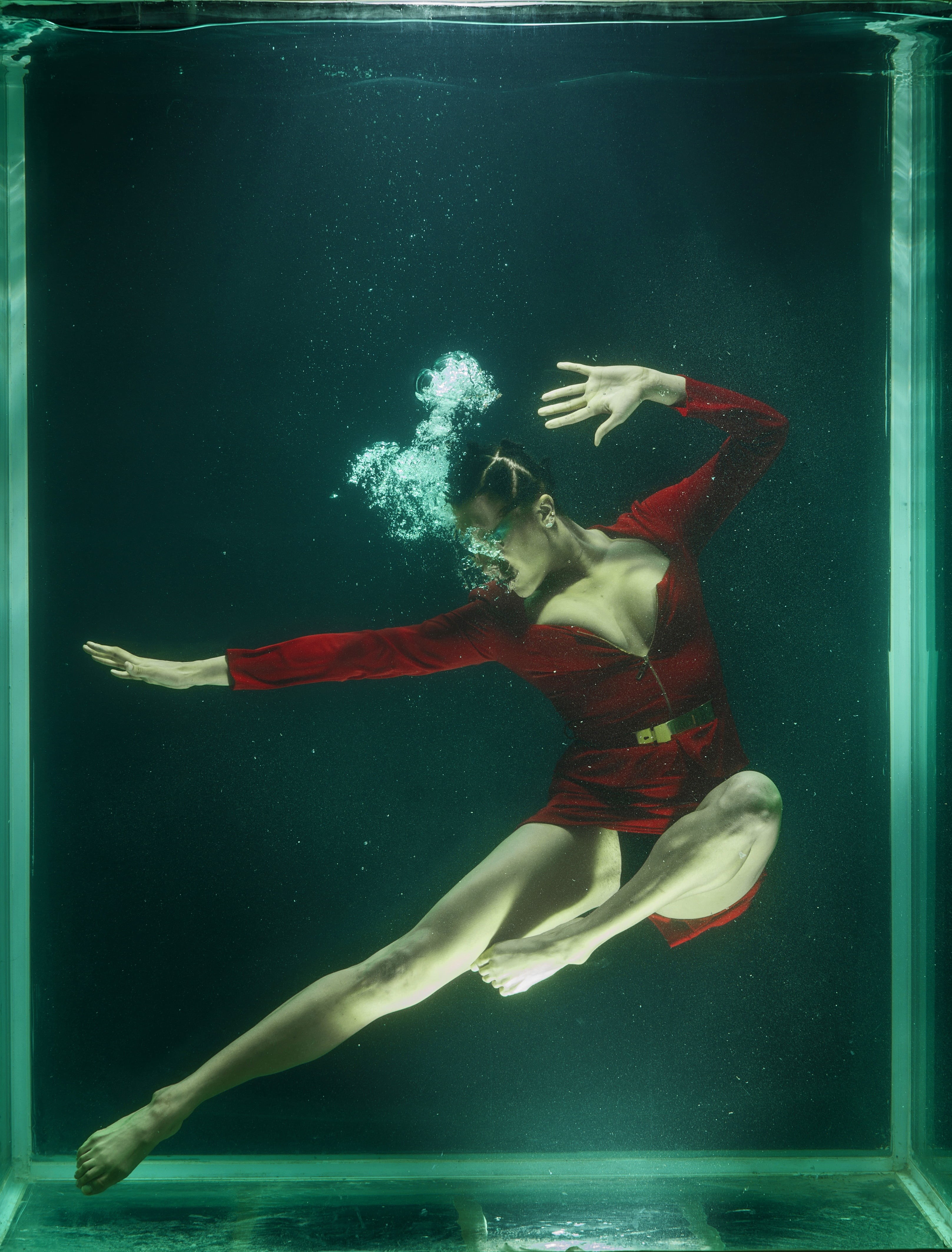 red, under water, deep, dom, drowning, arts culture and entertainment, water, wearing, adults only, young adult, tank, model, young women, increased, sea, Phone HD Wallpaper
