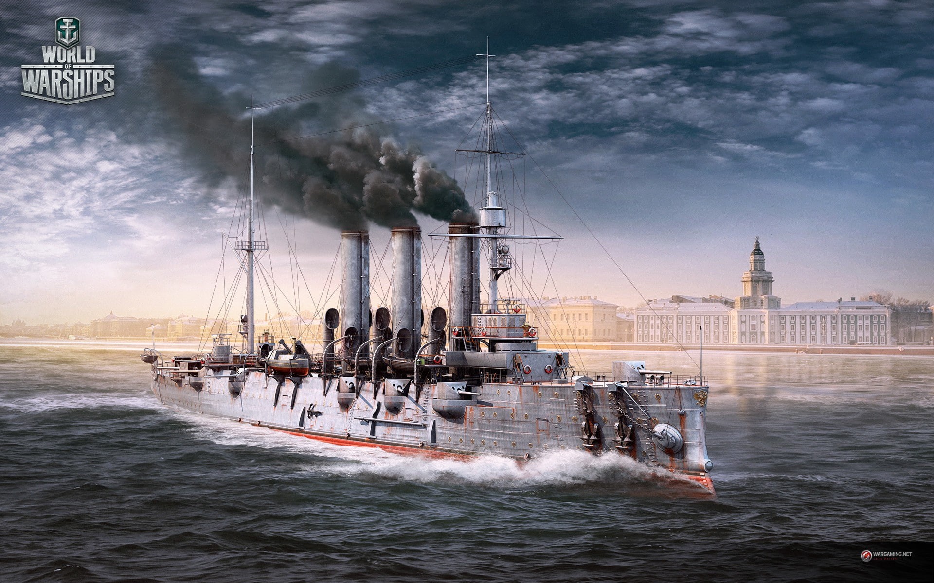 cruiser, world, ship, Saint Petersburg, saint, 1080P, worldofwarships, petersburg, graphics, Aurora, warship, HD Wallpaper