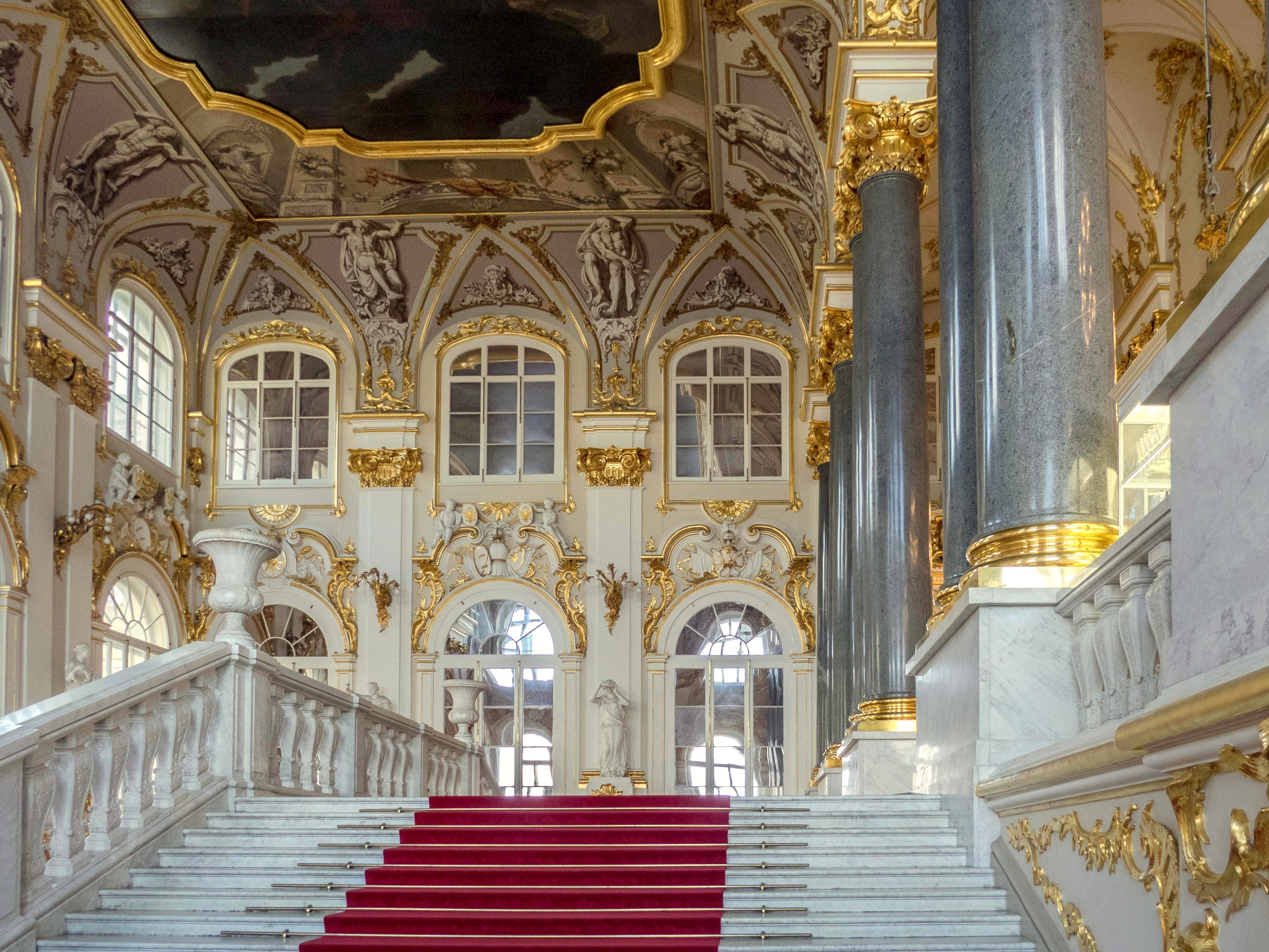 building, luxury, saint-petersburg, railing, mural, religion, building exterior, the past, belief, lighting equipment, arch, staircase, no people, day, HD Wallpaper