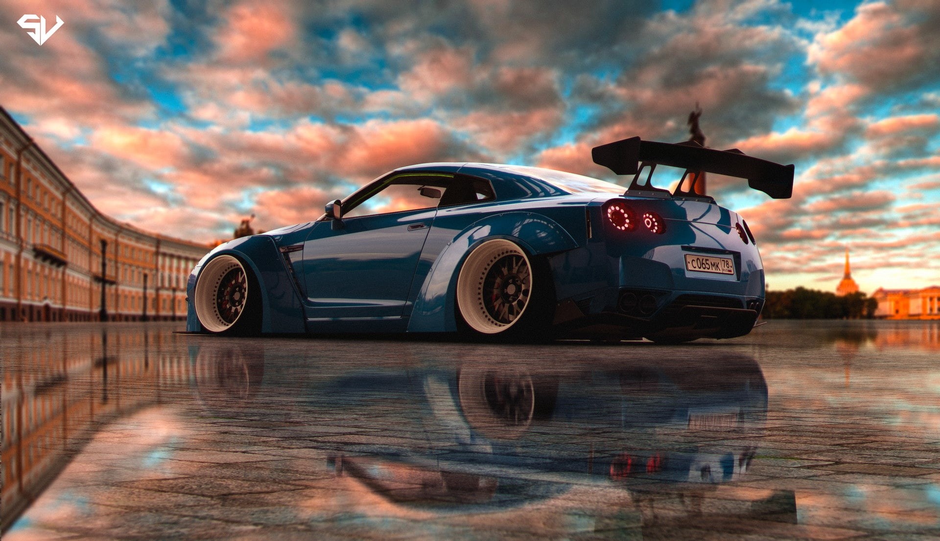 GT-R, Blue, SAJEN, by DRAFT |SAJEN|, Nissan GT-R LW from St. Petersburg, Saint Petersburg, Vladislav Shishlov, 1080P, The city, Nissan GT-R, DRAFT, Nissan, HD Wallpaper