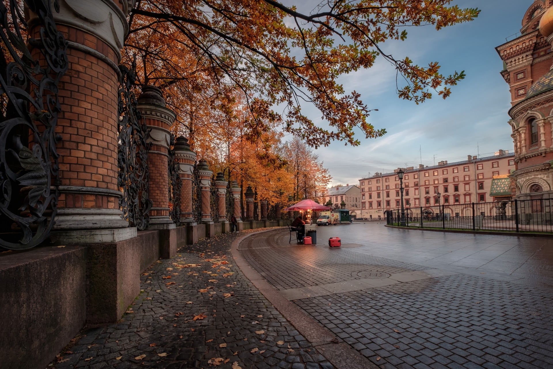Andrei, fence, branches, Saint Petersburg, Park, bridge, building, autumn, Peter, 1080P, temple, The Savior on blood, the city, home, street, HD Wallpaper