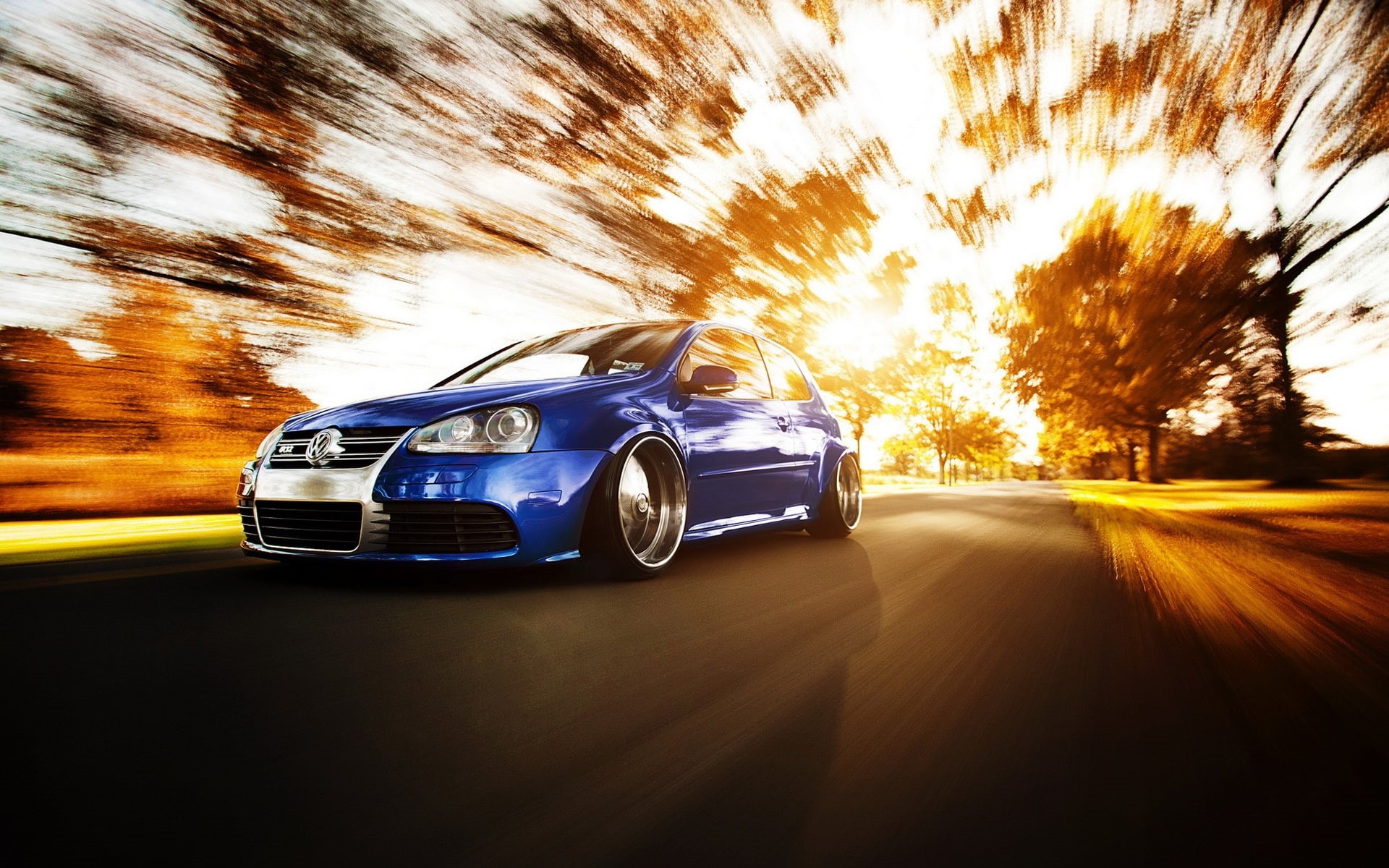 Road, 1080P, High, Volkswagen, Speed, Golf, Car, Sun, Autumn, HD Wallpaper