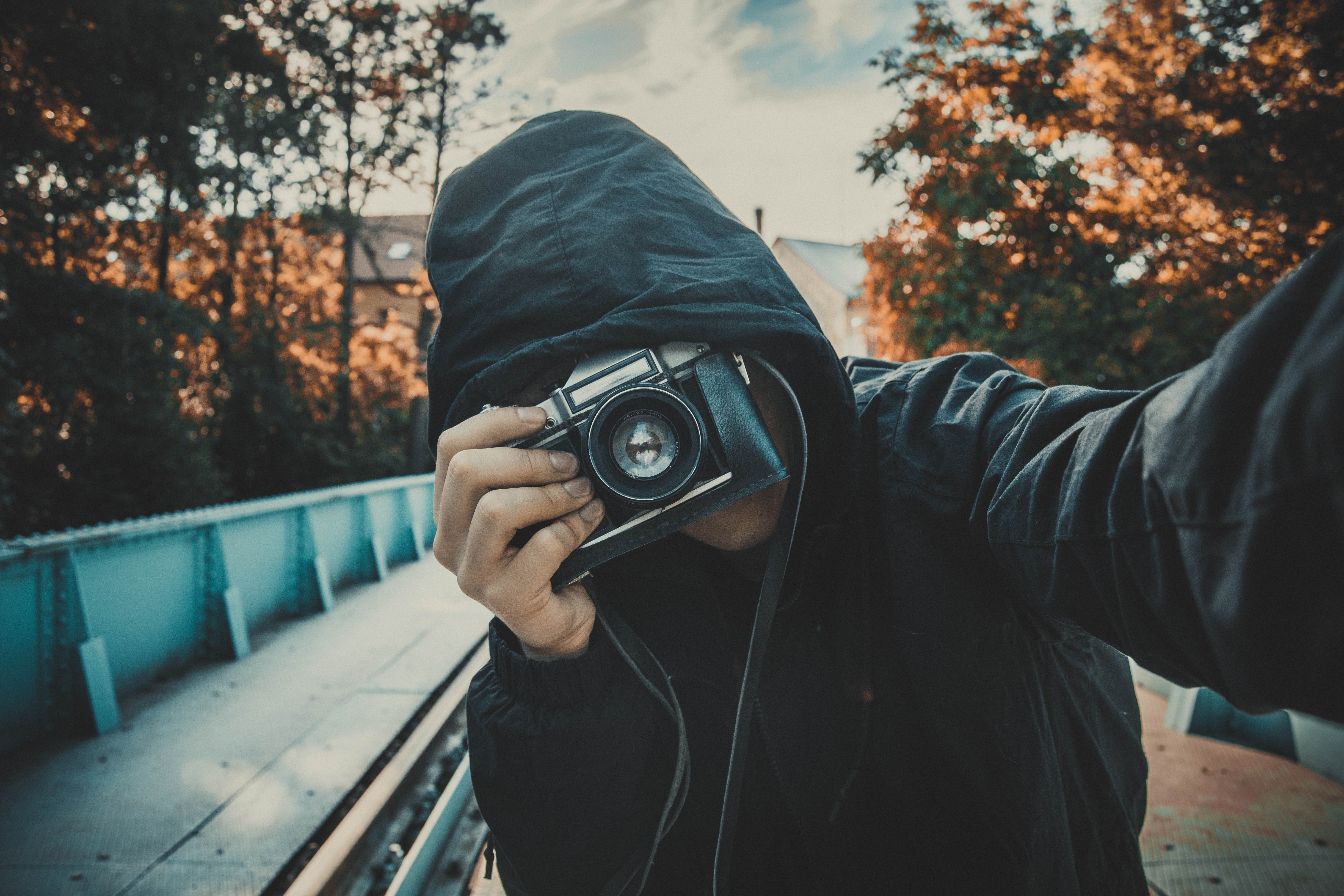 lens, camera, selfie, hidden face, 5K, hood, photographer, HD Wallpaper